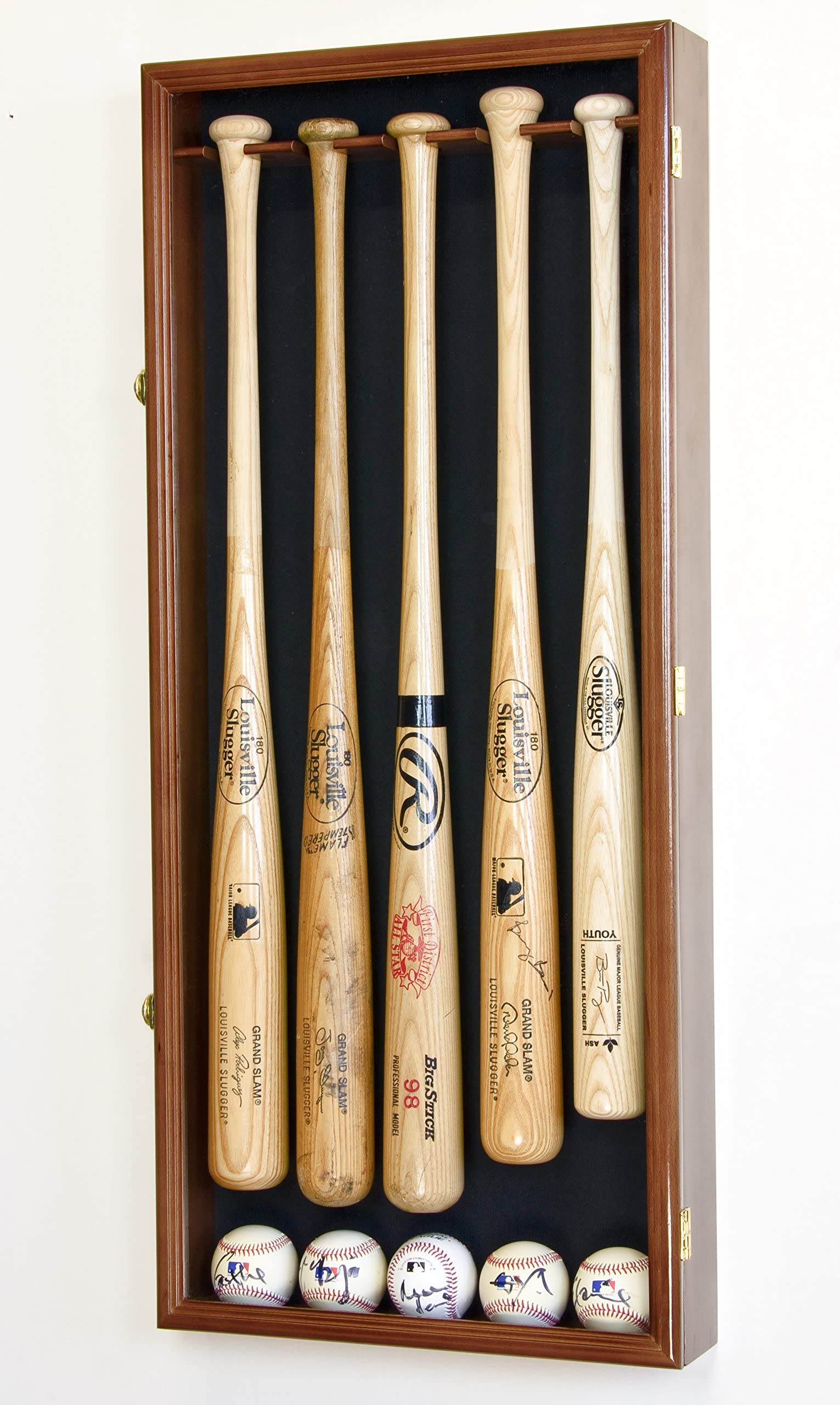 5 Baseball Bat Display Case Wall Mount Cabinet - UV 98% Protection & Lockable for Collectibles, Memorabilia & Sports Gear Storage