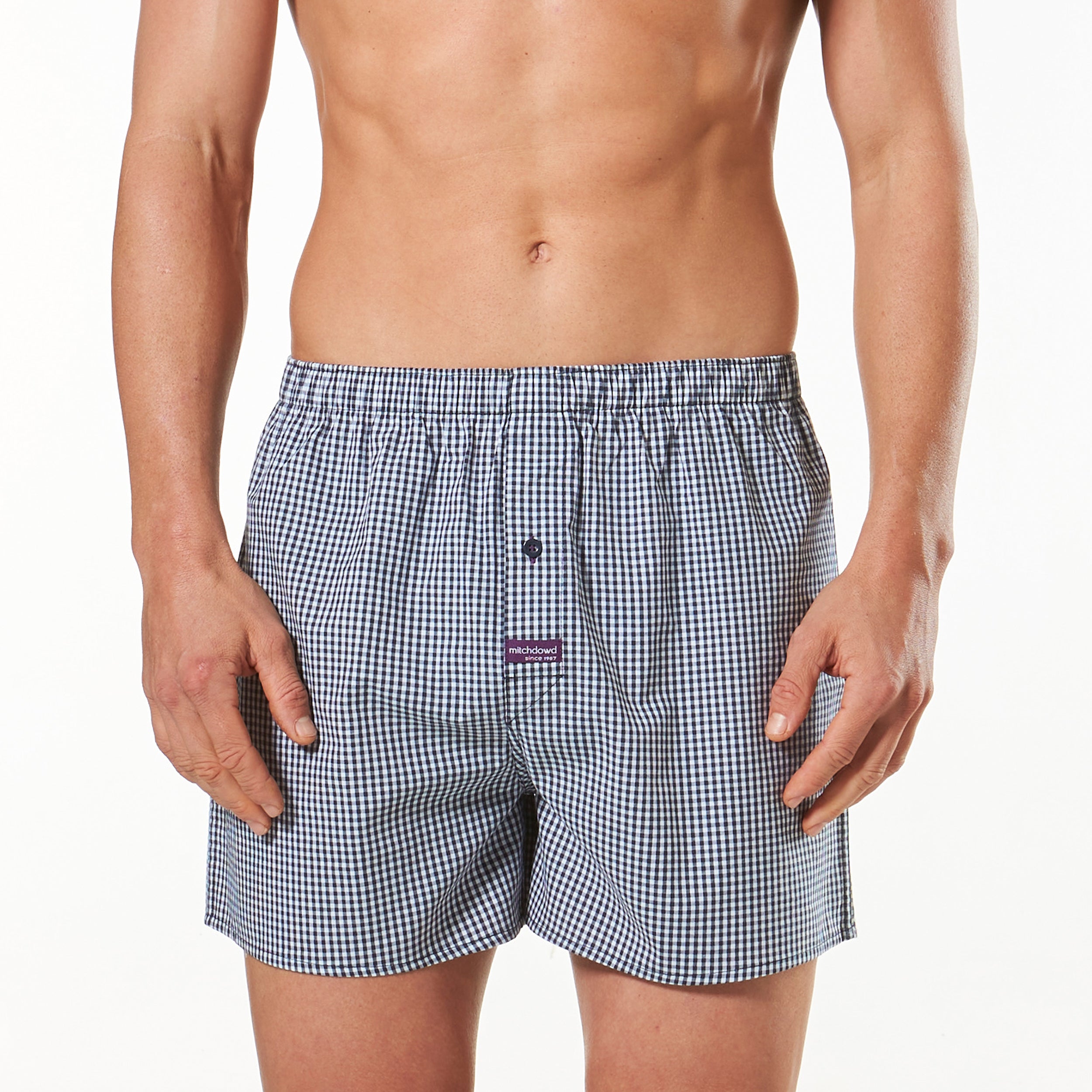 Men's Regular Fit Check Yarn-Dyed Boxer Shorts 3-Pack - Navy Blue | Soft Cotton Underwear for Everyday Comfort & Lounge Wear
