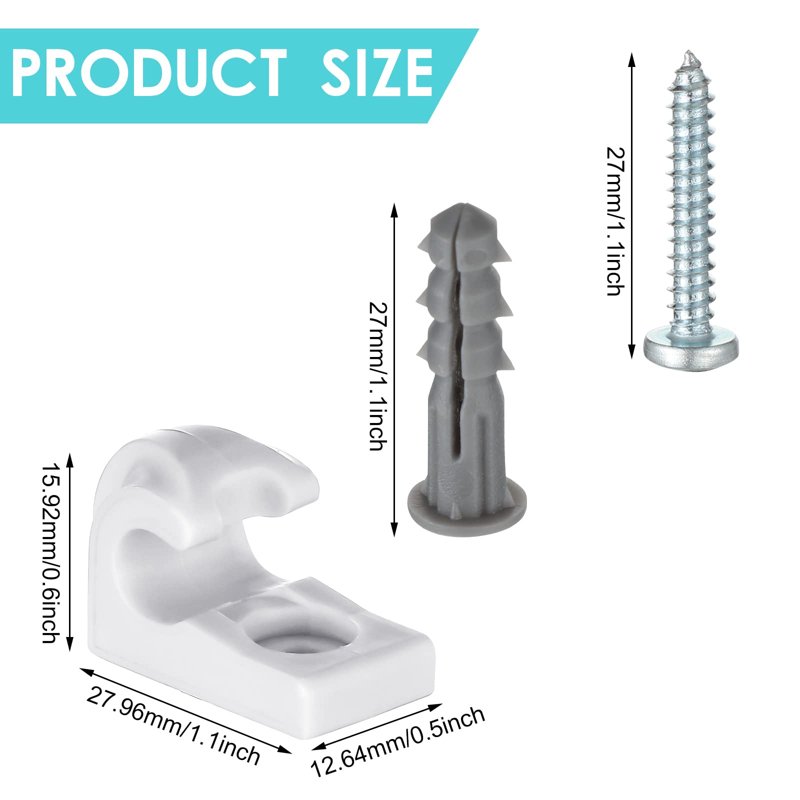 Oudain 64 Pack White Plastic Down Wall Clips - Heavy Duty Closet Shelves Loop Clips with Screws & Expansion Tubes for Secure Wire Wall Shelf Installation - Perfect for Home Organization & Storage Solutions