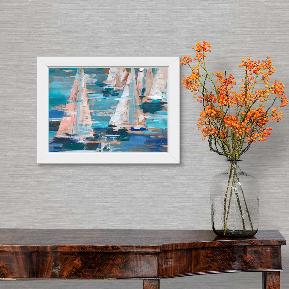 Pop Regatta I White Framed Sailing Art Print - Nautical Wall Decor for Living Room, Bedroom & Office | Premium Framed Sailboat Painting for Home & Office Decor