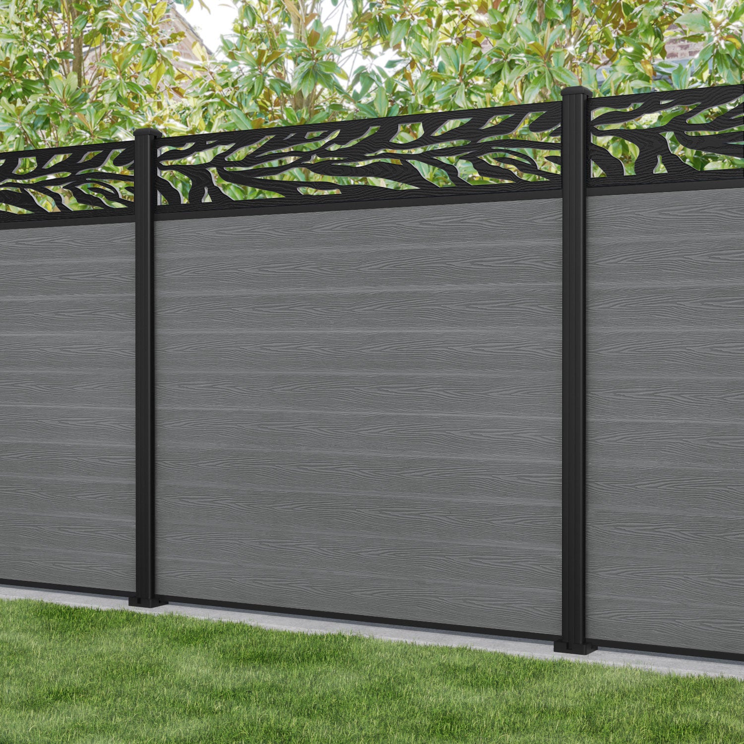 Classic Malawi Fence Panel - Mid Grey Aluminum Privacy Fence with Durable Posts | Outdoor Garden, Yard, and Poolside Security Barrier