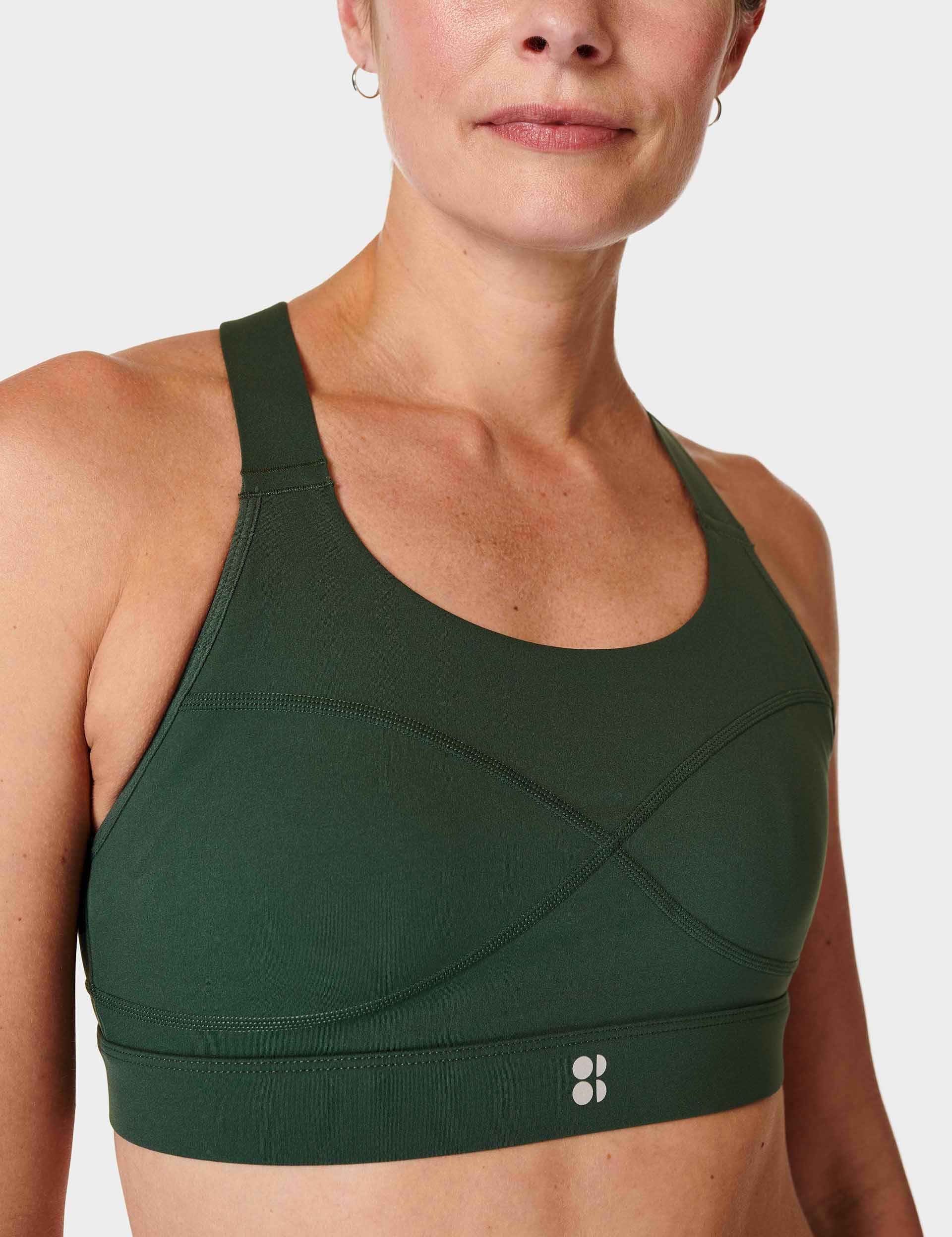 Power Medium Support Sports Bra for Women - Trek Green - High Impact Workout, Running, Yoga & Gym Fitness
