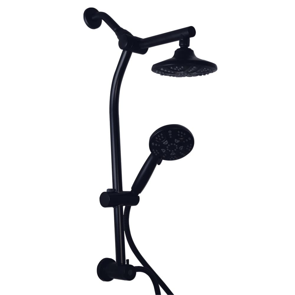 Westbrass SCH900-62 Matte Black Shower Kit - Drill-Free Adjustable Slide Bar with Diverter, 5-Function Fixed Shower Head & Hand Shower, 5 Ft Hose - Perfect for Bathroom Renovation & Modern Home Upgrades