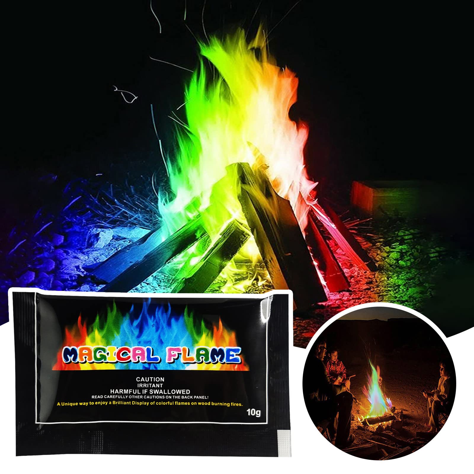 HTDBKDBK Flame Stain Colorful Flame Color Changing Powder - Vibrant Bonfire & Campfire Supplies for Outdoor Parties, Festivals, Picnics, and Nighttime Celebrations
