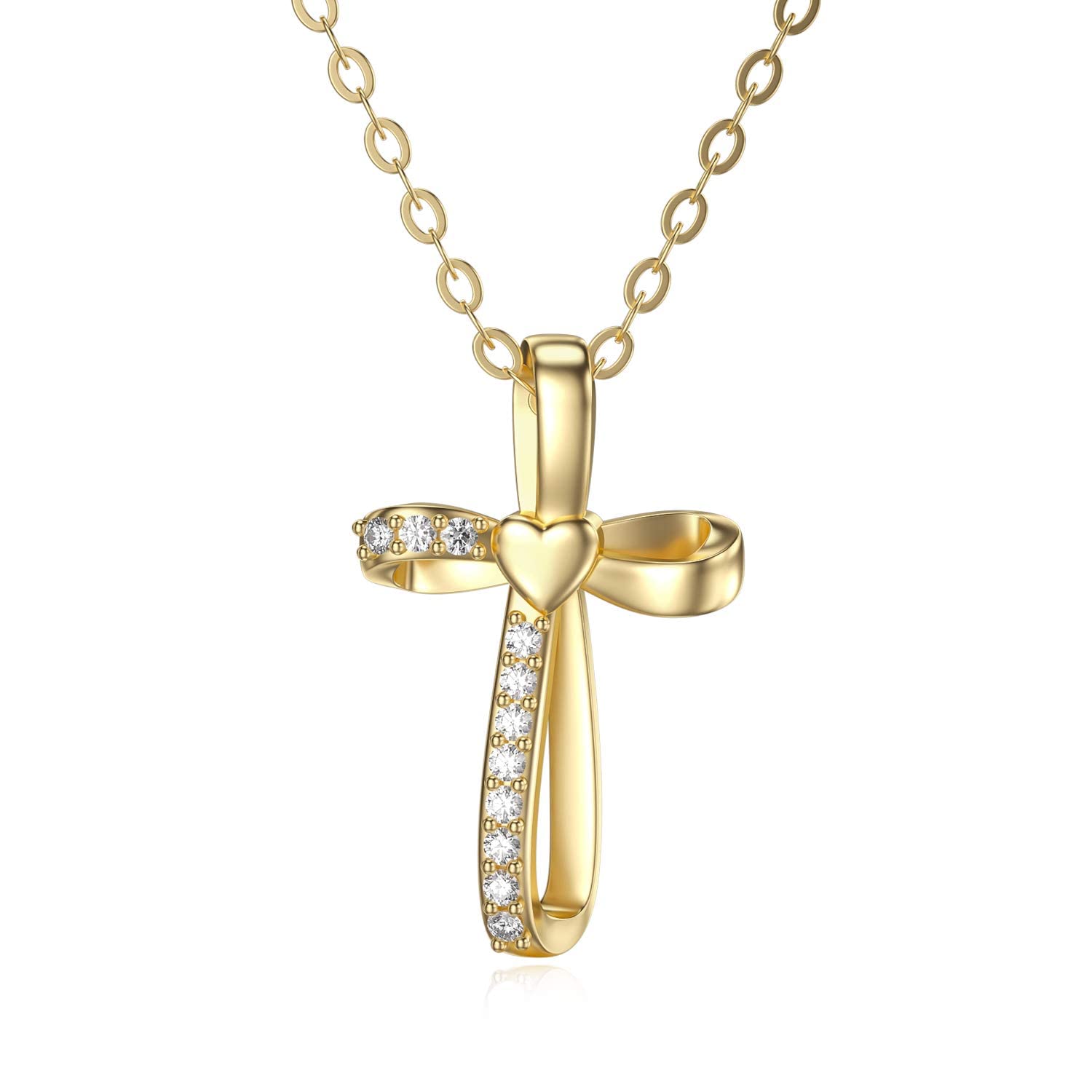 14K Real Gold Cross Necklace for Women & Girls - Yellow Gold Religious Pendant Necklace, Faith Jewelry Gift for Birthday, Christmas, Baptism - 16+2 Inch Chain - Perfect for Church, Weddings & Daily Wear