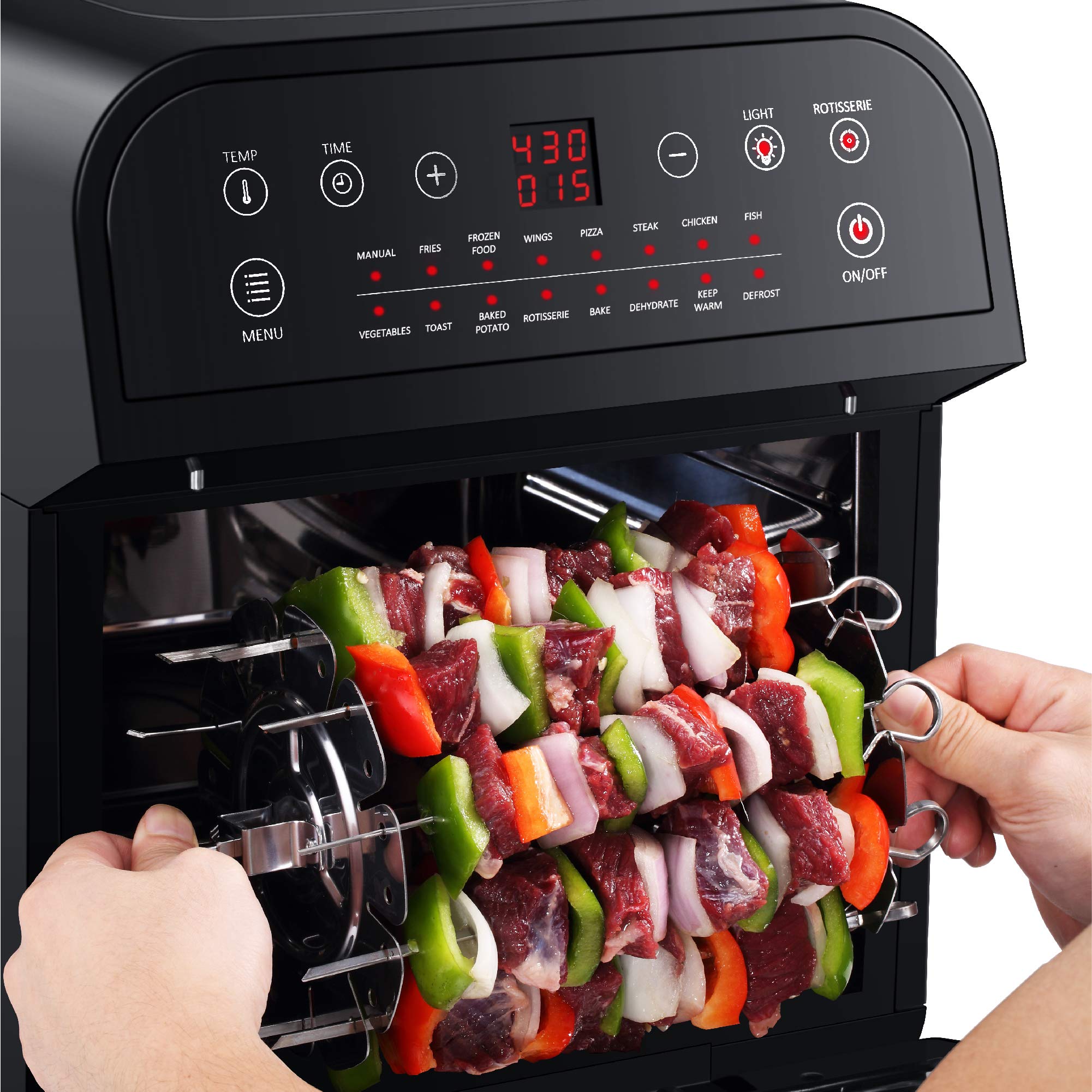 GoWISE USA GW44800-O 12.7-Quart 15-in-1 Digital Air Fryer Oven with Rotisserie & Dehydrator - Large Capacity Electric Air Fryer for Healthy Cooking - Includes 50 Recipes & Accessories - Perfect for Baking, Roasting, and Meal Prep (Black/Silver)