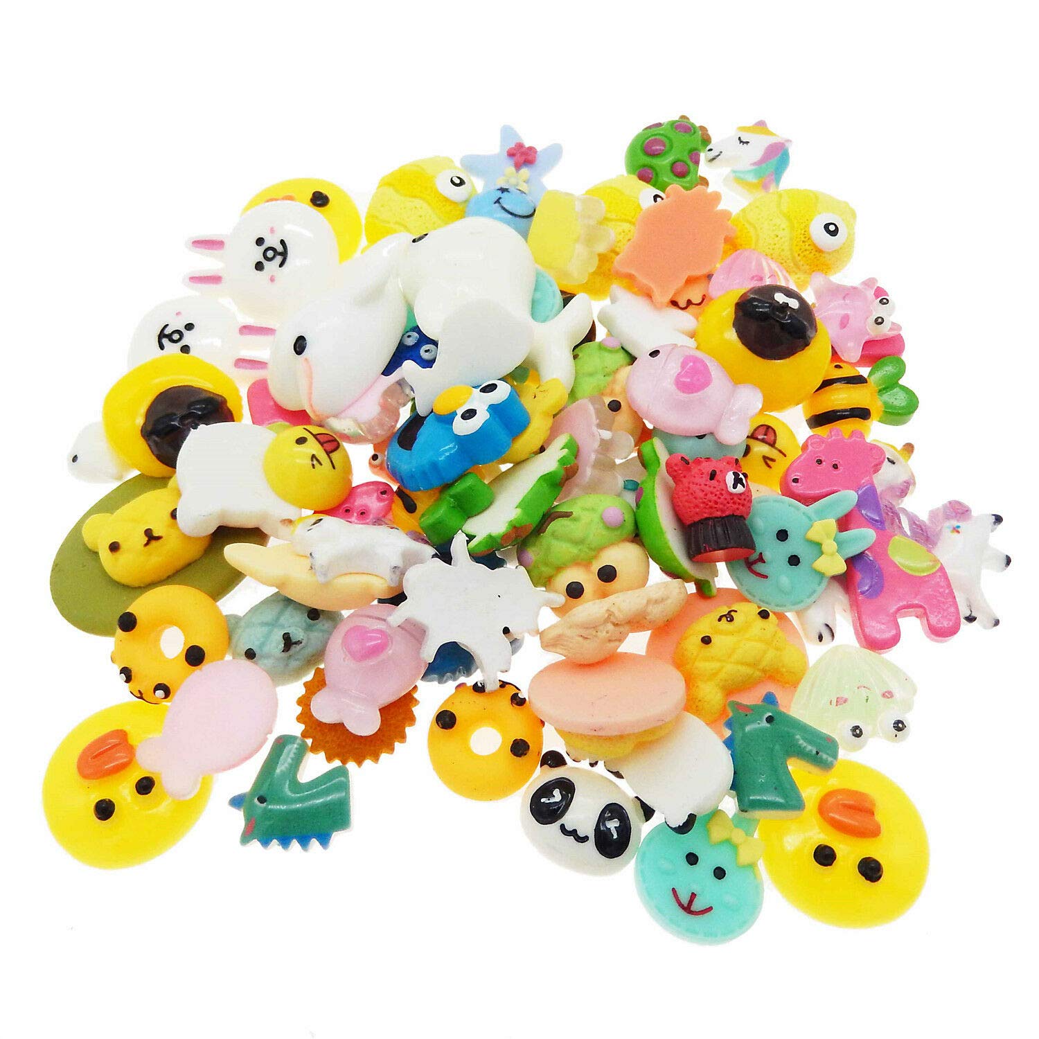 100 Pcs Magik Slime Bread Candy Flatbacks - Resin Flat Back Scrapbooking Charms for DIY Crafts (Assorted Animals & Cartoon Designs) - Perfect for Scrapbooking, Jewelry Making, and Kids' DIY Projects