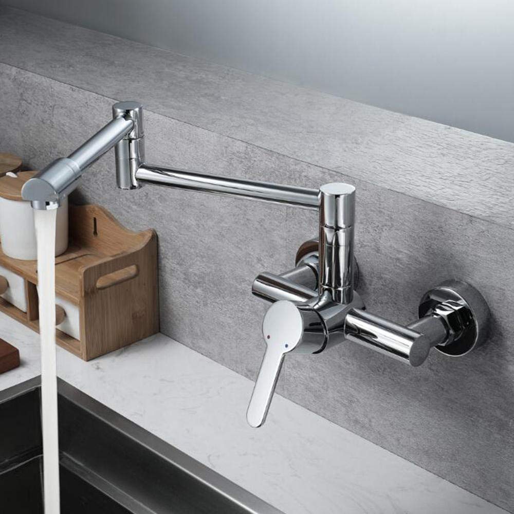 Wall Mounted Folding Kitchen Faucet - Adjustable Hot & Cold Water Rotatable Sink Faucet for Small Spaces, RV, Outdoor & Camping Use
