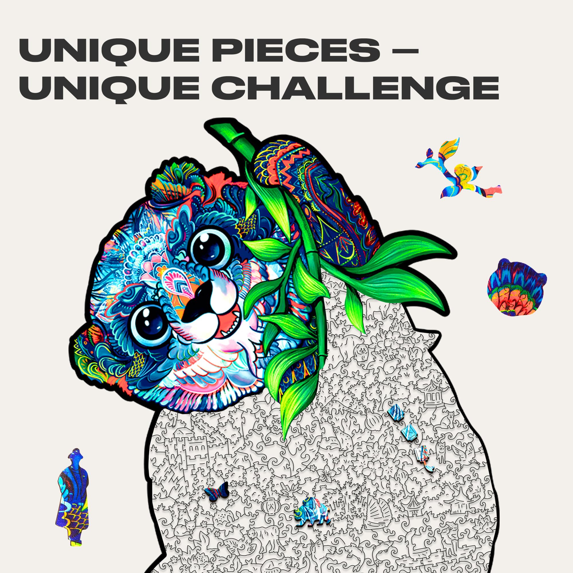UNIDRAGON Premium 700-Piece Wooden Jigsaw Puzzle - Serious Panda Art, Large 17.3x23.2 Inches, Unique Shaped Pieces, Perfect Gift for Adults & Kids | Fun Family Activity, Home Decor, Stress Relief & Brain Teaser