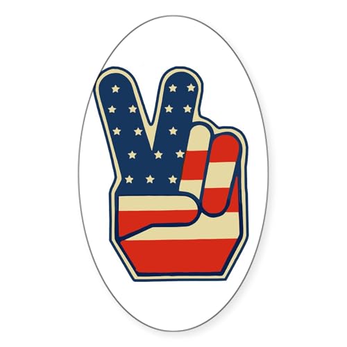 White - Usa Peace Sign Oval Sticker