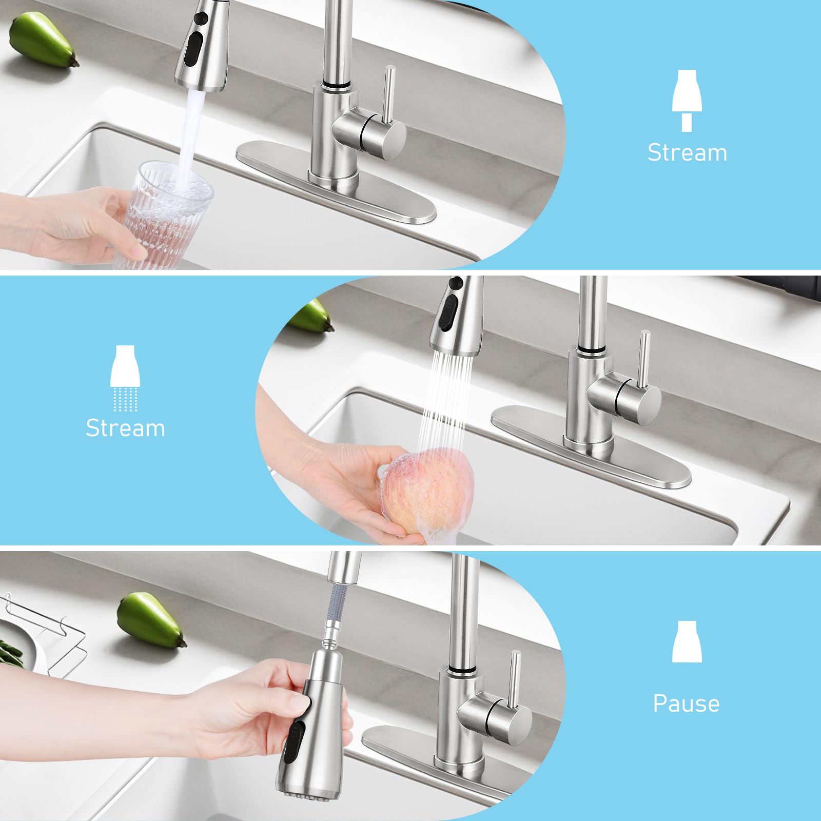 Smart Touch Kitchen Faucet with Pull-Down Sprayer - Stainless Steel High Arc for Home & RV