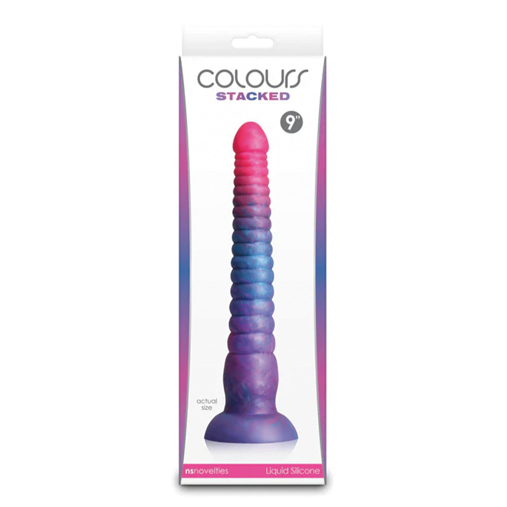 Premium 9-Ribbed Liquid Silicone Dildo with Strong Suction Cup - Stackable Colors for Enhanced Pleasure - Perfect for Solo Play, Couples & BDSM Scenes