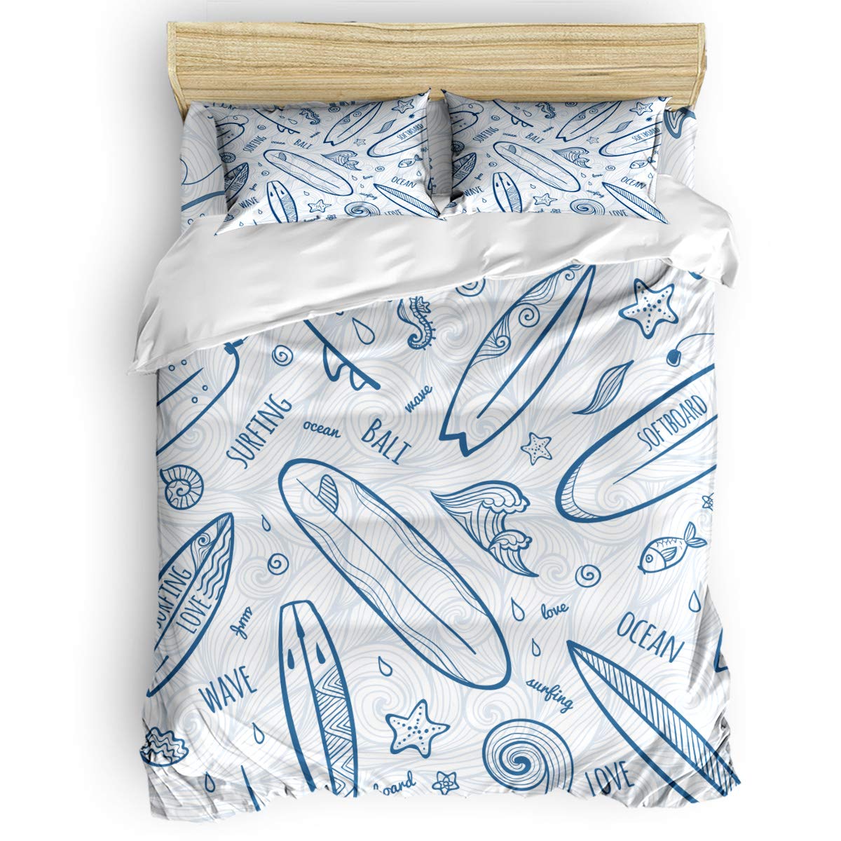 3-Piece Tropical Ocean Surfboard Duvet Cover Set with Pillowcases - 50% Cotton 50% Polyester Twin Size Bedding for Kids, Teens & Adults | Perfect for Summer Beach Themed Bedrooms & Surf Lovers