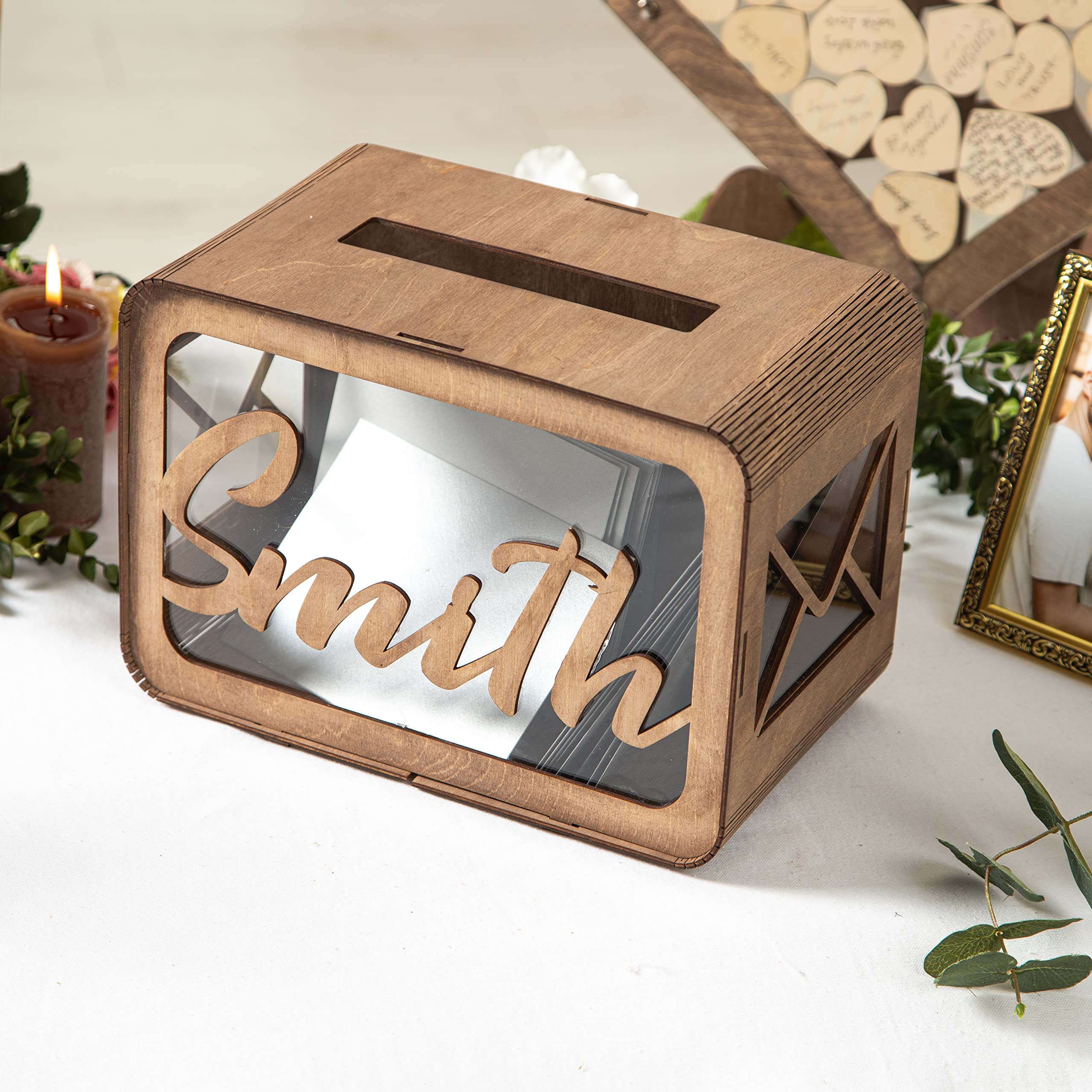 Custom Wedding Card Box - Rustic Wood & Acrylic Money Gift Holder for Boho Wedding Decor | Perfect for Reception, Bridal Shower & Anniversary Celebrations