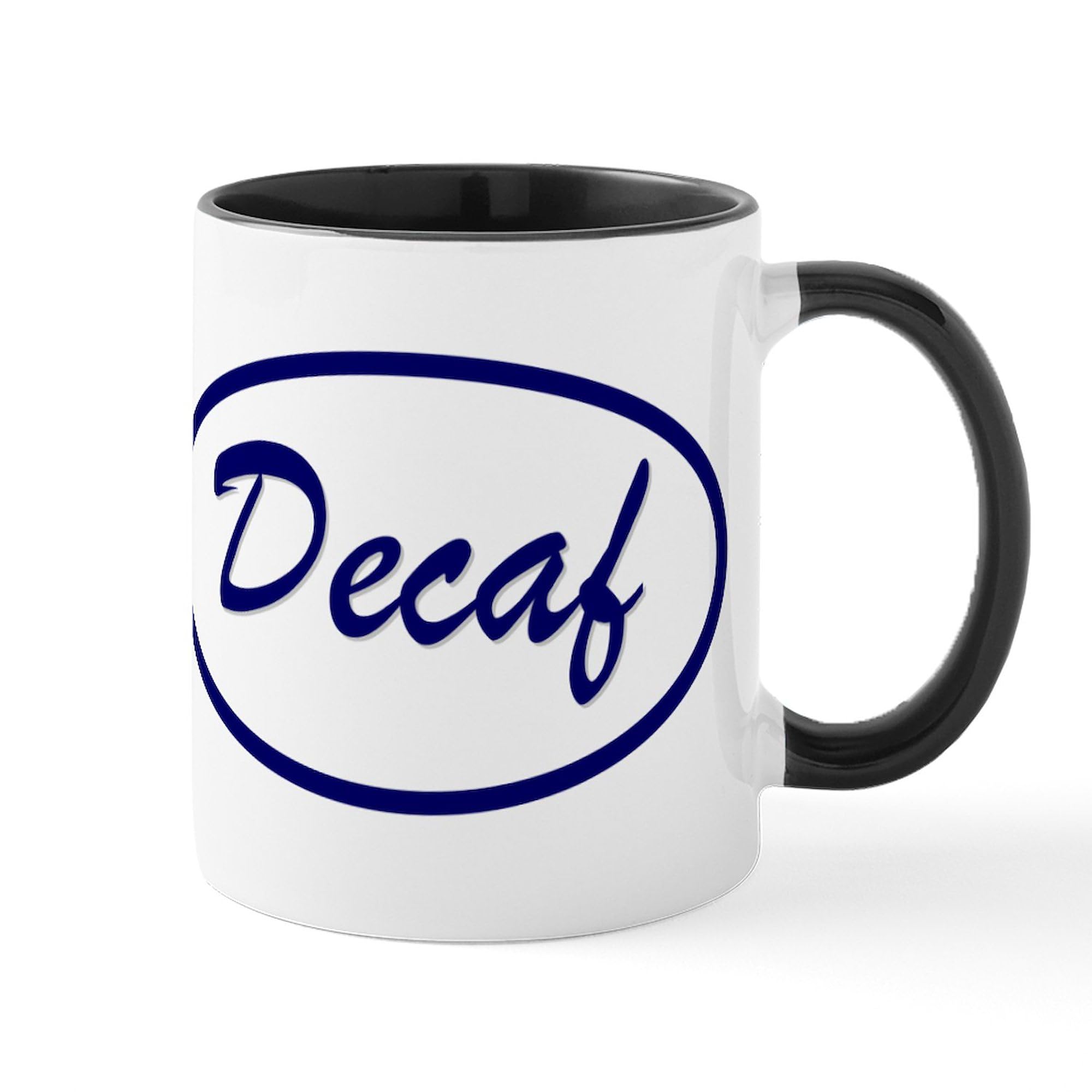 Decaf Coffee Mug 11 oz (325 ml) - Ceramic Coffee Cup with Custom Name Patch - Perfect for Office, Home & Gifts