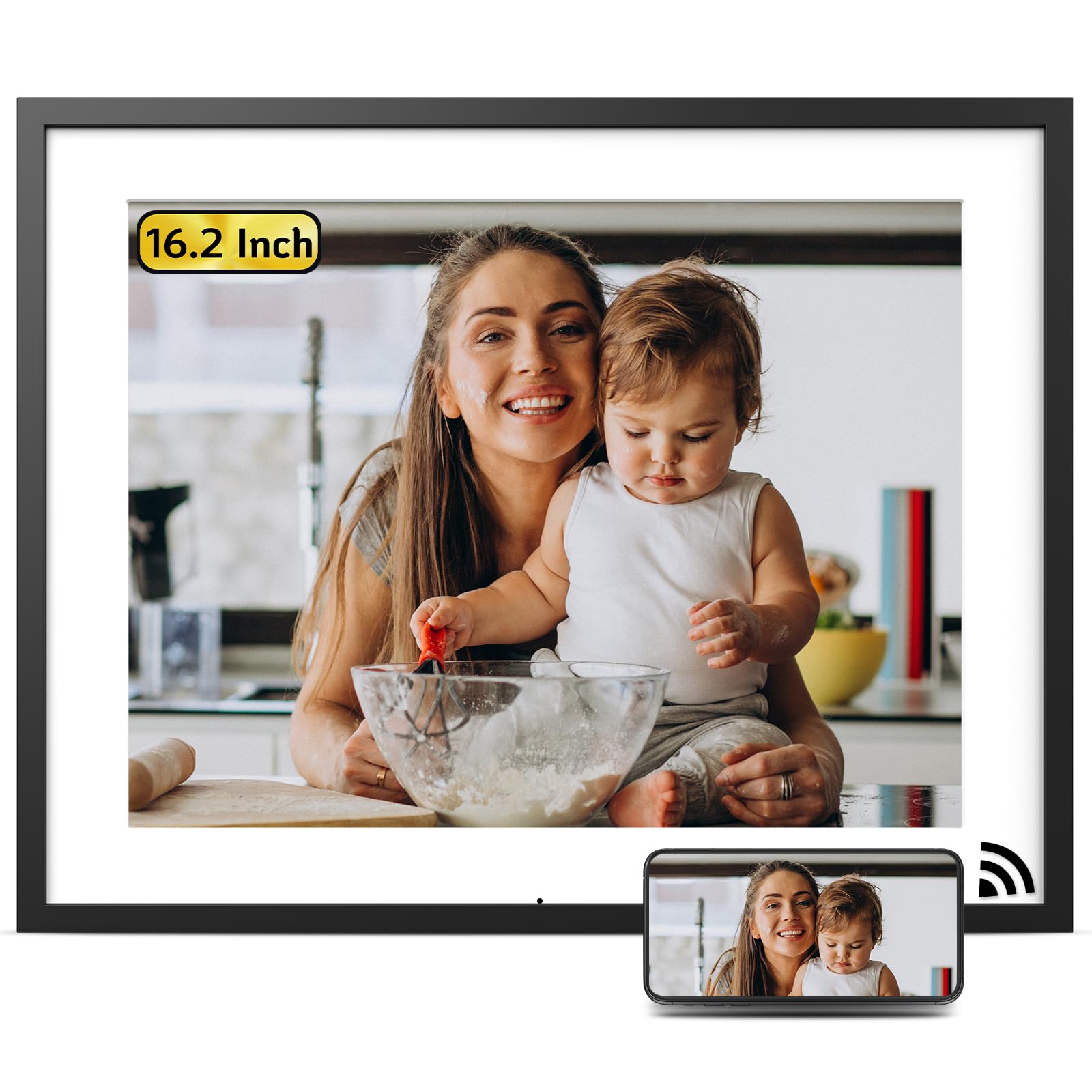 NexFoto 16.2 Inch 32GB WiFi Digital Photo Frame - Large HD IPS Touch Screen Display with Remote Control, Auto-Rotate, App & Email Sharing - Perfect Gift for Mom, Dad, Family - Ideal for Home Decor, Office Display, and Special Occasions
