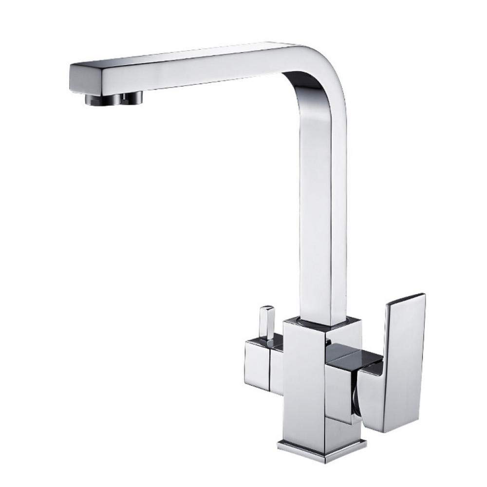 360 Degree Rotating Brass Kitchen Faucet with Water Purification - Square Modern Mixer Tap for Sink - Perfect for Home Renovation & Water-Saving Kitchen Upgrade