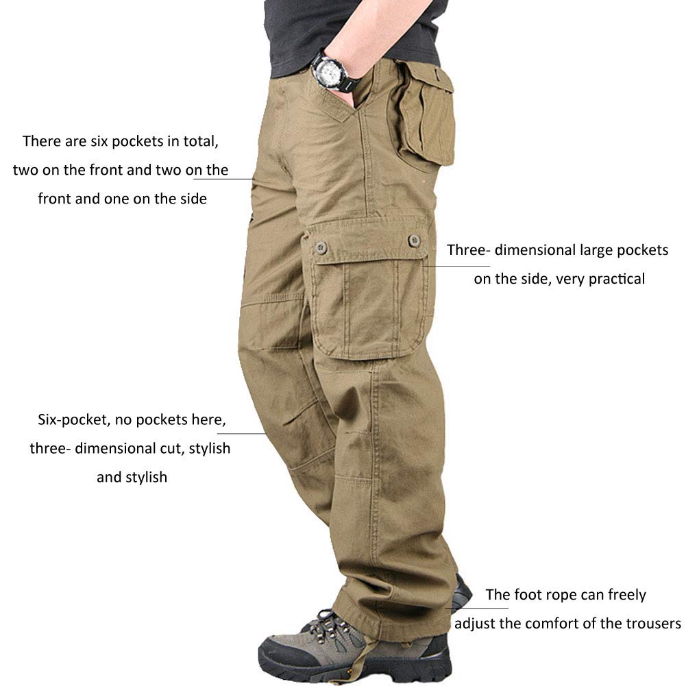 Lilychan Men's Lightweight Cargo Pants - Hiking, Army Combat & Work Pants with 6 Pockets - Breathable Outdoor Casual Pants for Hiking, Camping & Daily Wear