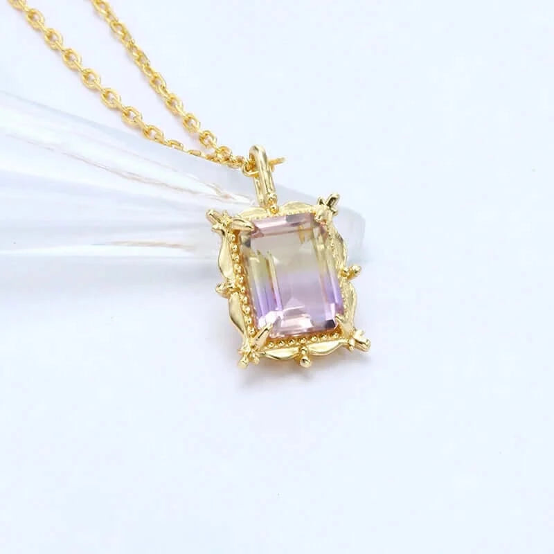 925 Sterling Silver Ametrine Crystal Pendant Necklace for Women | Elegant Purple & Yellow Gemstone Jewelry Gift | Perfect for Birthday, Anniversary & Special Occasions