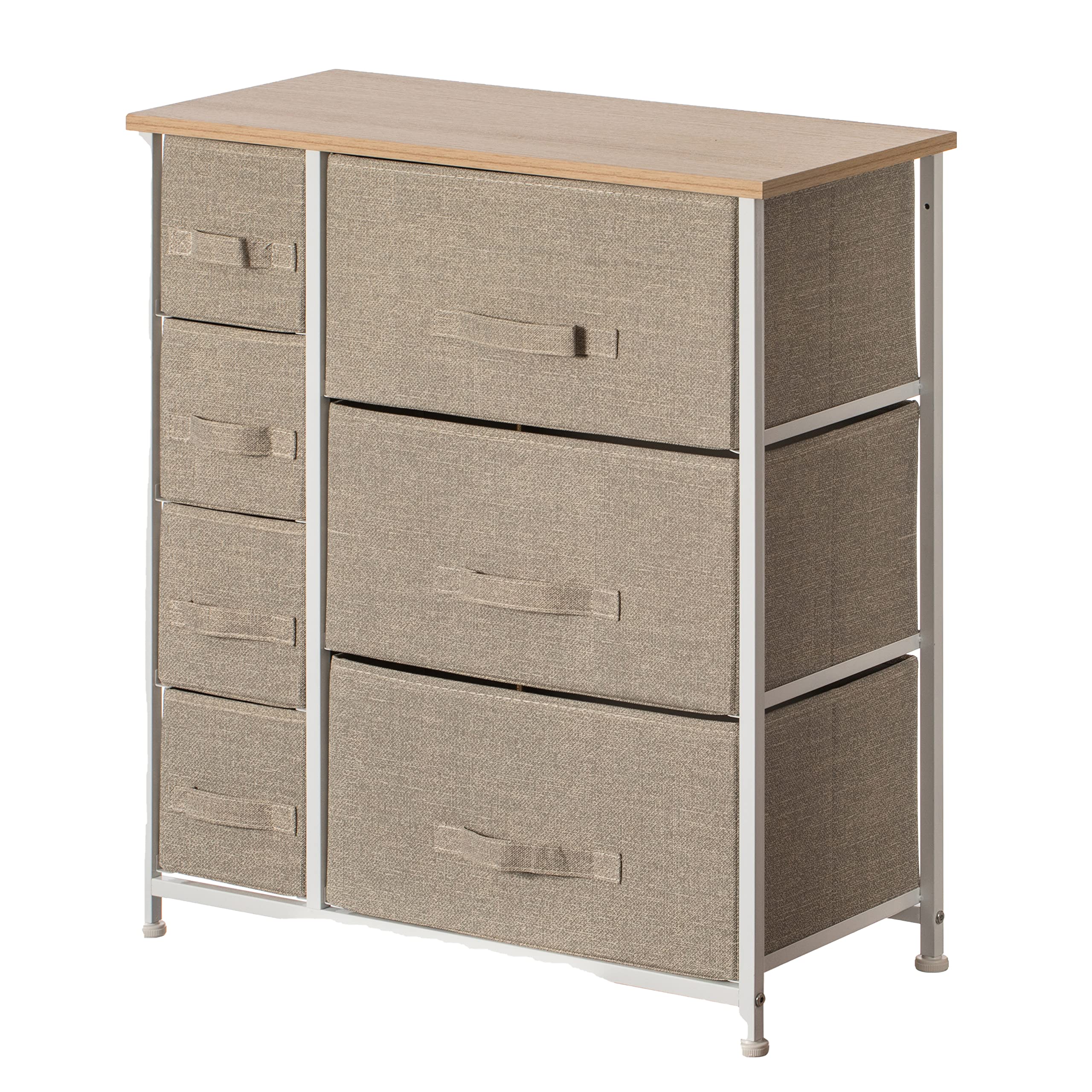 Sand Beige & White Storage Bins with Frame - 7-Piece Nightstand Organizer Set (2 Sizes) - Perfect for Bedroom Closet Organization & Underbed Storage Solutions