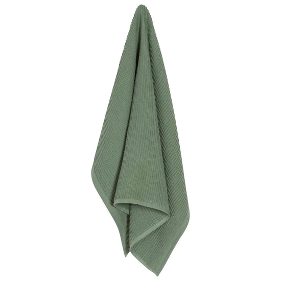 Premium Danica Ripple Terry Cotton Dish Towel Set - Super Absorbent Kitchen Towels for Drying Dishes & Hands, Soft & Durable - Elm Green - Perfect for Kitchen, Bathroom & Household Cleaning