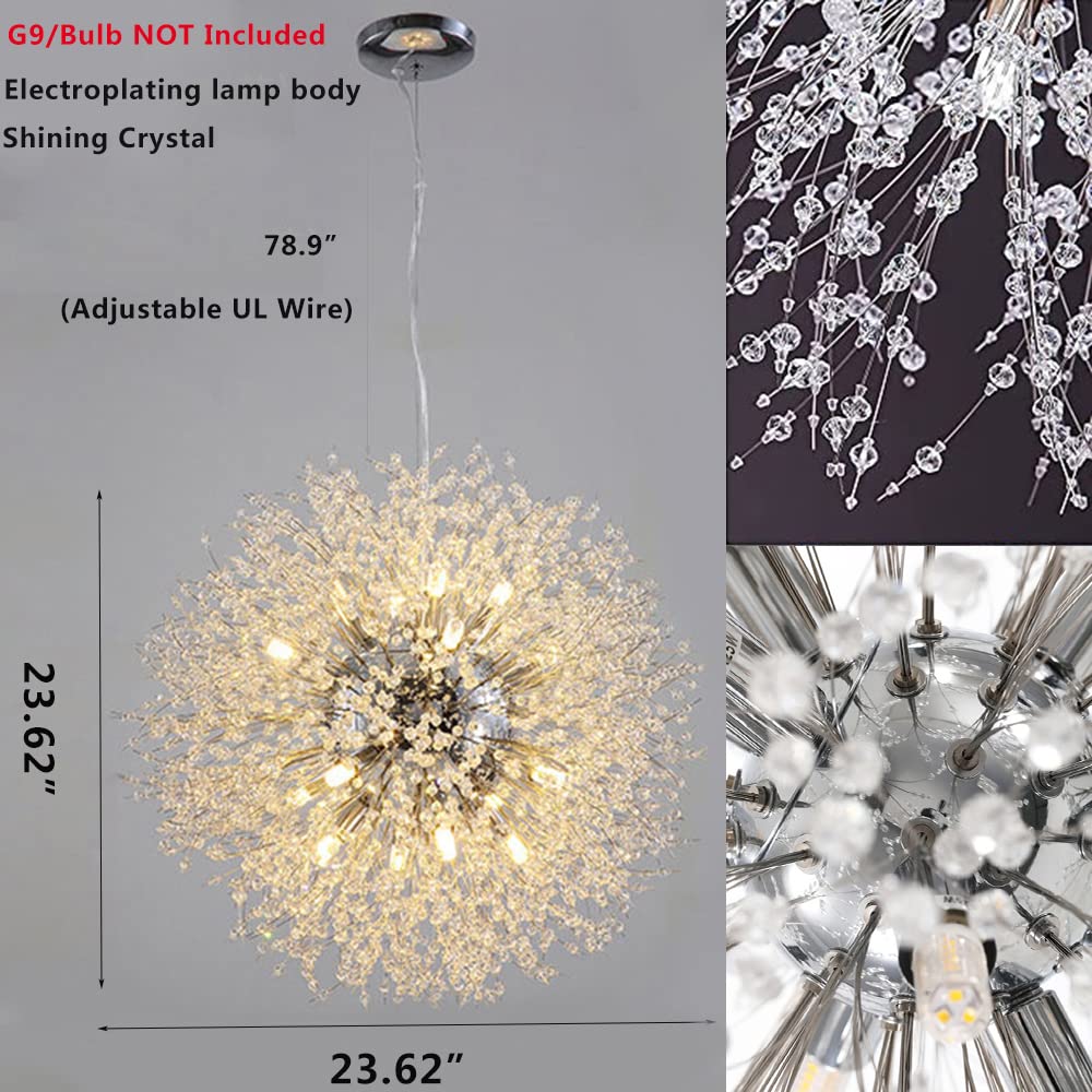 Modern Crystal Chandelier - 16-Light Sputnik Fixture for Living & Dining Rooms