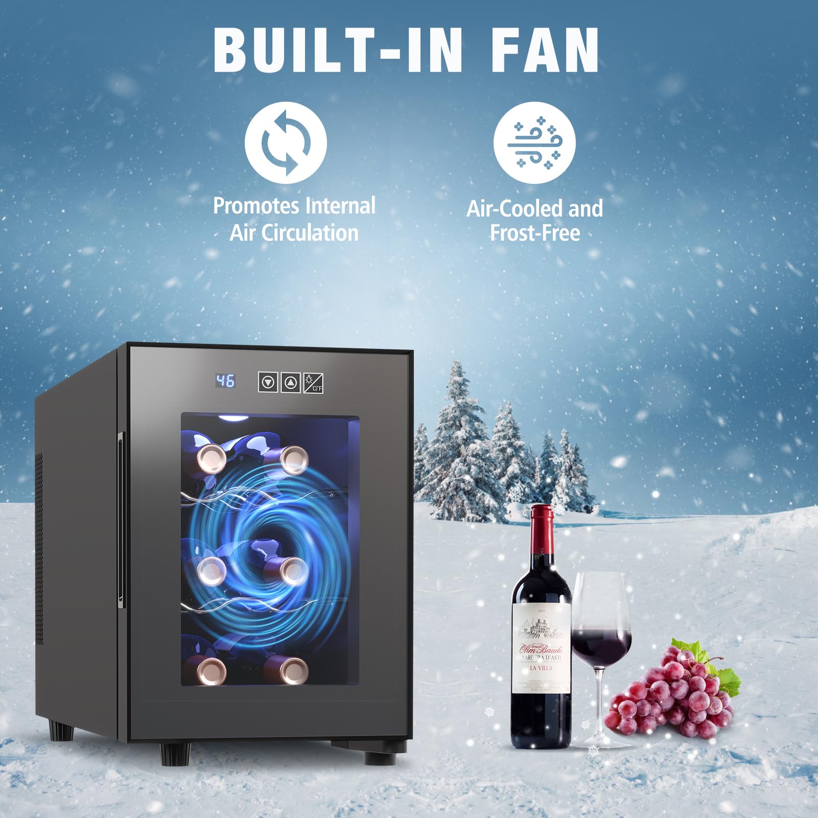 6 Bottle Wine Cooler Refrigerator - Compact Countertop Wine Fridge with Digital Temperature Control (46-66℉), Freestanding Mini Wine Cellar with Glass Door - Perfect Gift for Wine Lovers | Ideal for Home Bars, Kitchens, and Small Spaces