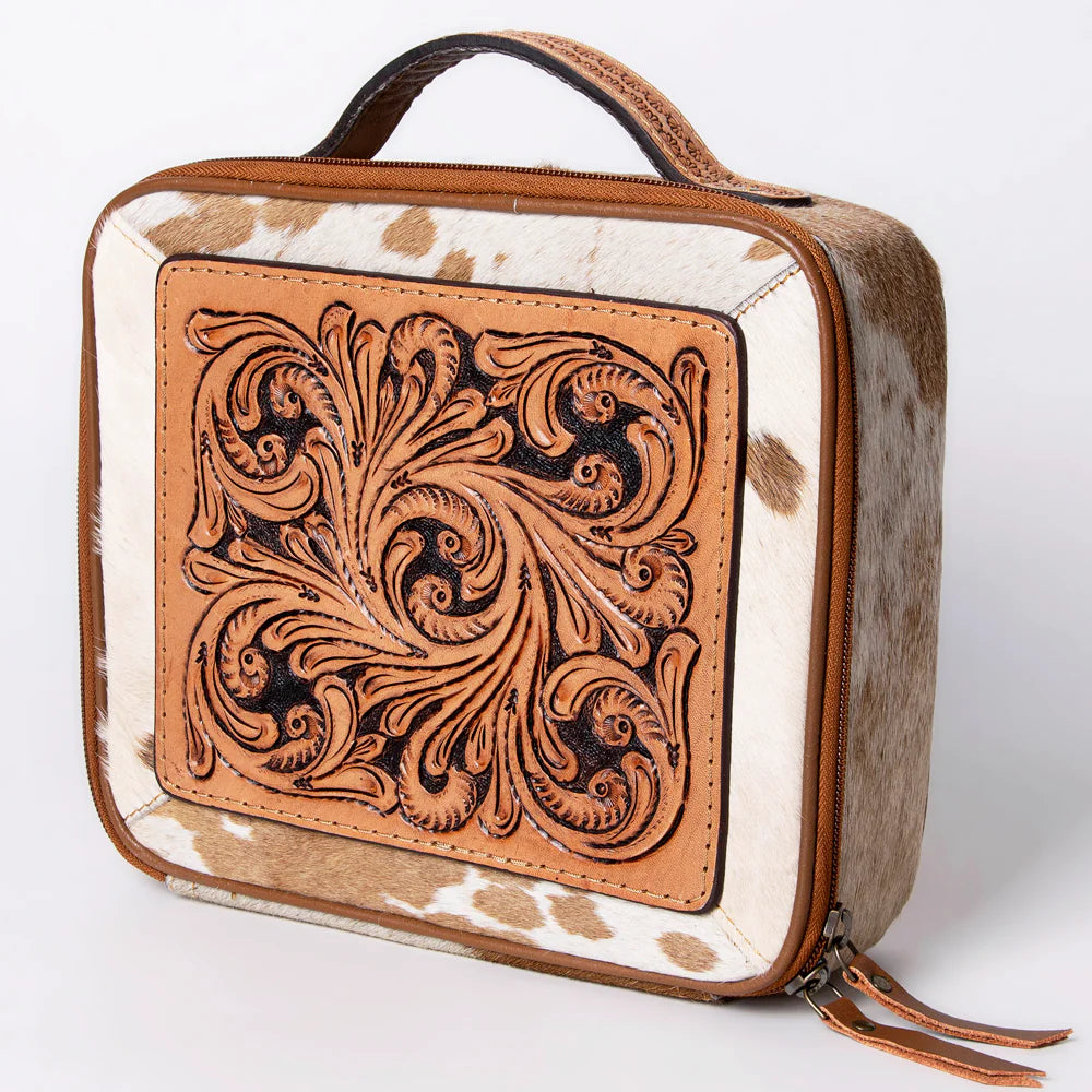 American Darling Genuine Leather Jewelry Box - Handcrafted Tooled Hide Organizer for Necklaces, Rings & Earrings - Perfect for Travel, Gifts & Home Decor