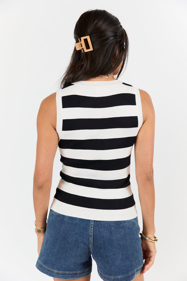 Black Striped Crew Neck Sweater Tank Top for Women - Stylish Casual Summer Tops for Travel, Beach & Everyday Wear