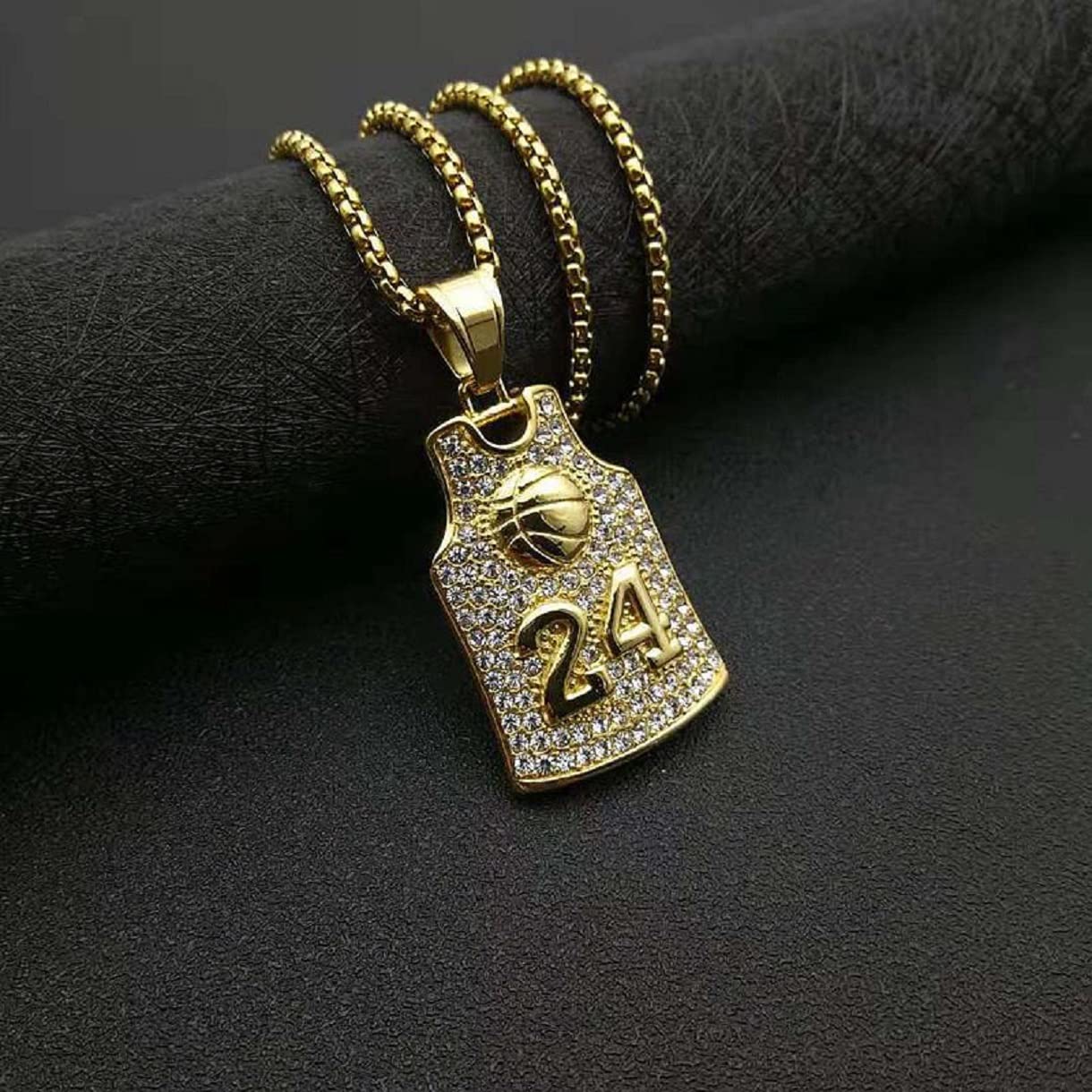24 Basketball Jersey Necklace for Men - No.24 Basketball Pendant Jewelry - Rock Basketball Shirt Necklace - Perfect for Games, Gifts & Memorials