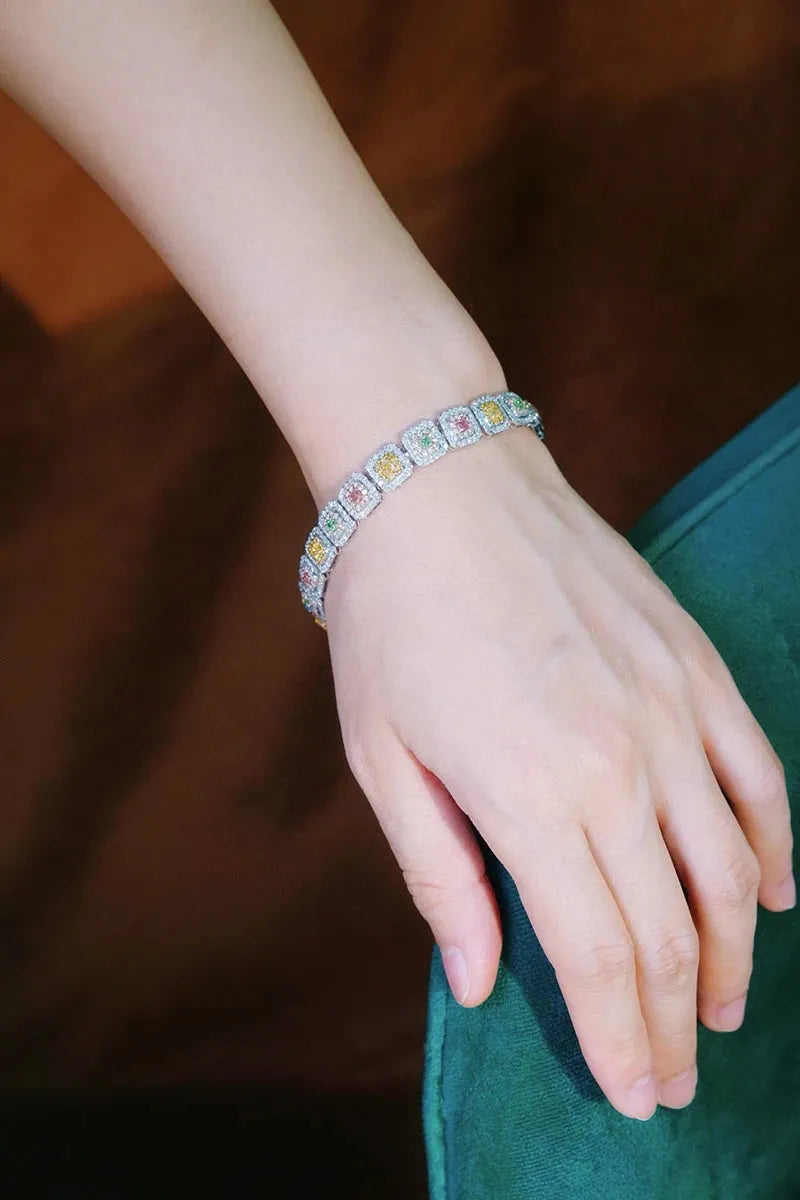 18K White Gold Luxury Diamond Bracelet for Women - 7.8 Carat Natural Rainbow Color Diamonds | Elegant Senior Banquet & Formal Occasion Jewelry Gift