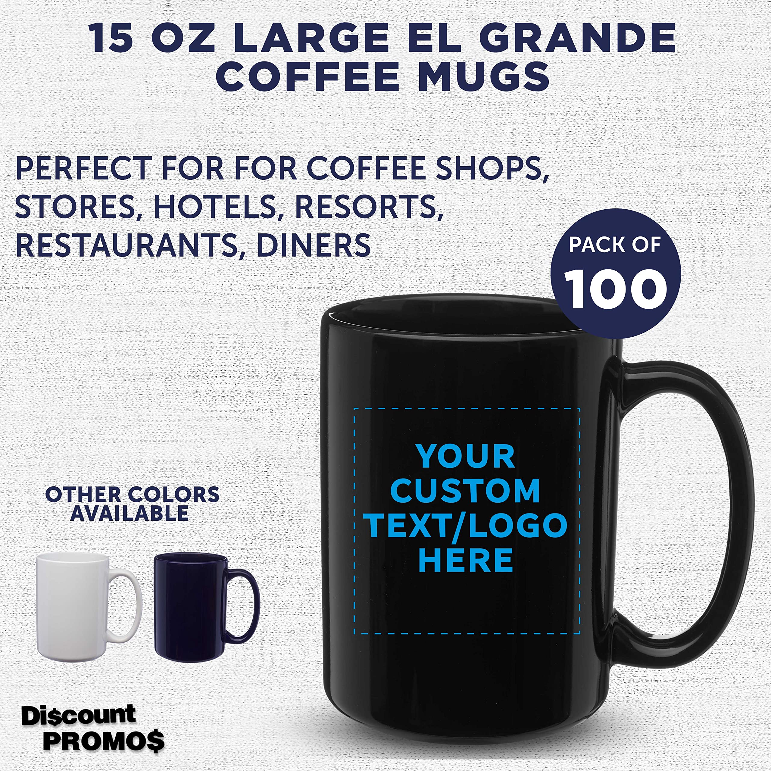 Custom Large 15 oz Ceramic Coffee Mugs - Bulk Set of 100 Personalized Black Mugs for Coffee, Tea, Espresso & Hot Cocoa - Ideal for Cafes, Restaurants, Corporate Gifts & Promotional Events