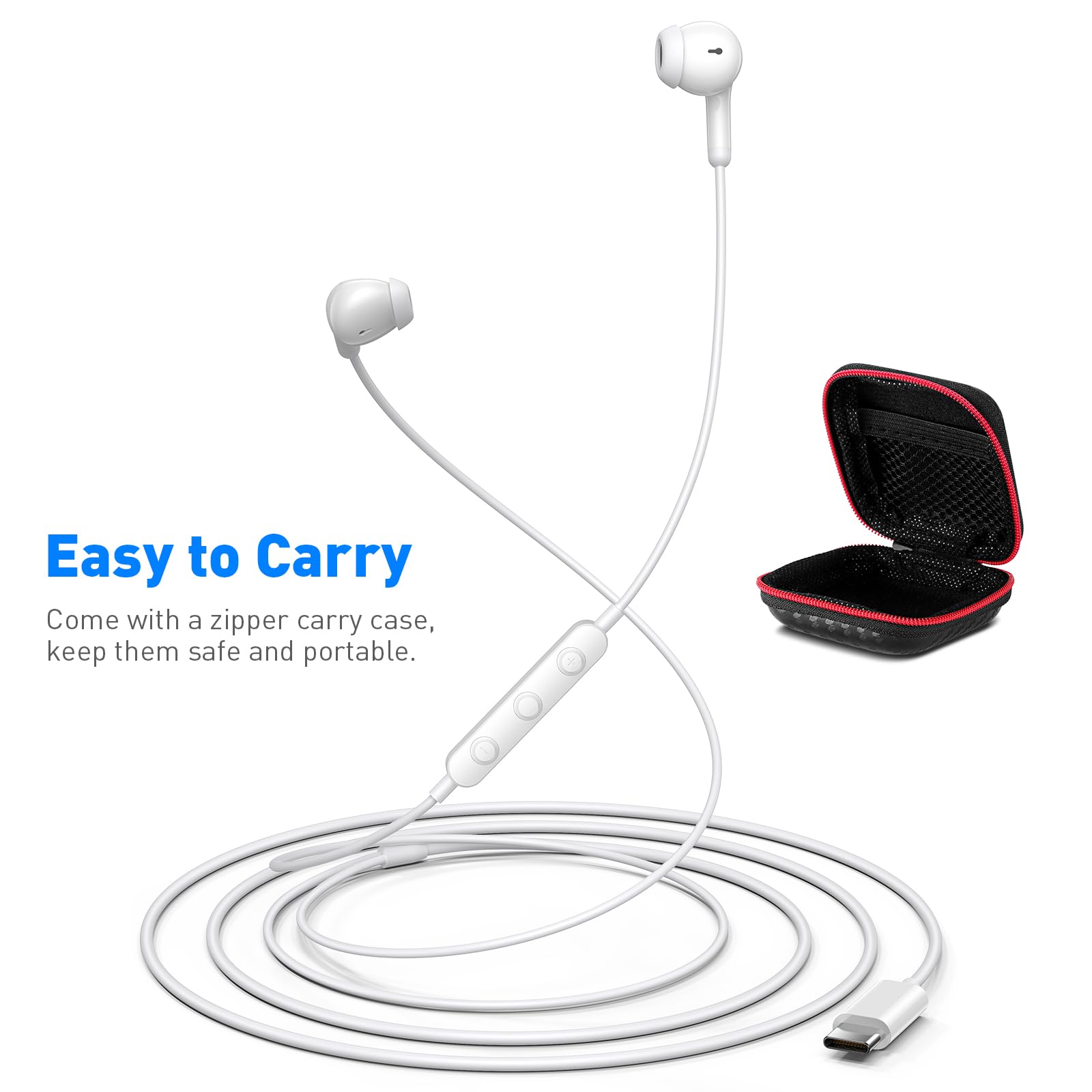 Wired Earbuds with Microphone & Volume Control - 3.5mm Lightweight In-Ear Headphones for MacBook Pro/Air, iPhone, Samsung, Android, PC, Gaming Console - Perfect for School, Work, Gaming & Travel