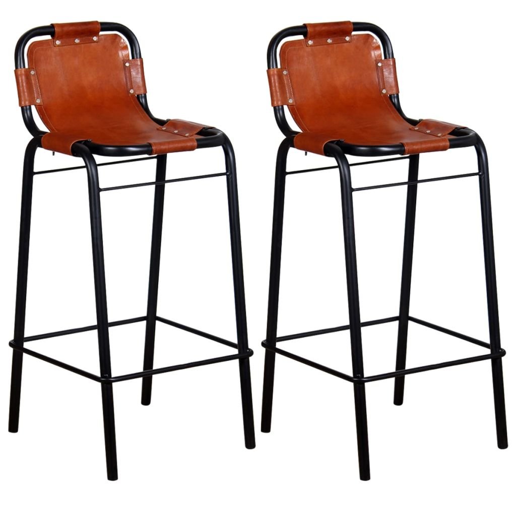 Industrial Style Bar Stools with Backrest - 2 Pack Real Leather Counter Stools for Kitchen, Bistro, Pub & Club - Perfect for Home Bars, Restaurants & Entertainment Spaces
