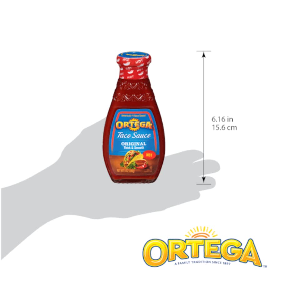 Ortega Hot Taco Sauce - 8oz Glass Jar (Pack of 3) - Medium, Hot & Extra Heat Options - Perfect for Tacos, Nachos, Burritos & Mexican Dishes
