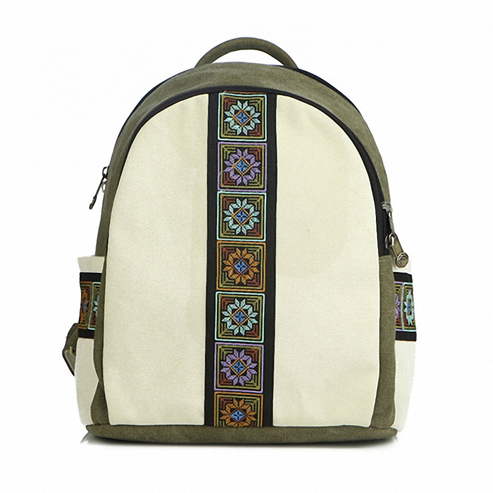Tiamitit Women's Ethnic Totem Floral Print Mini Backpack - Embroidered Canvas Shoulder Bag for Travel, Festival & Daily Use