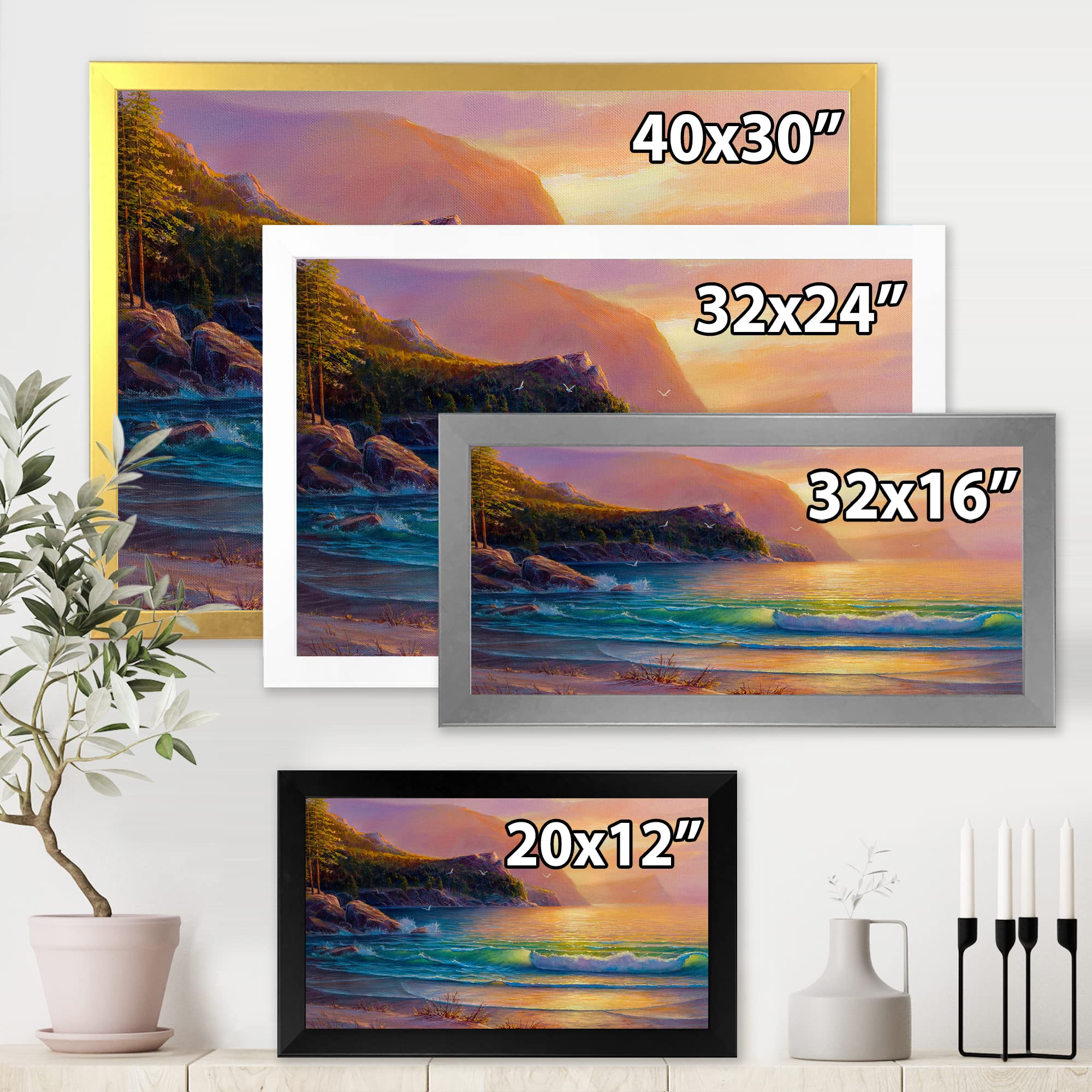 Romantic Beach Sunset Nautical Coastal Framed Wall Art - Perfect for Living Room, Bedroom & Beach House Decor