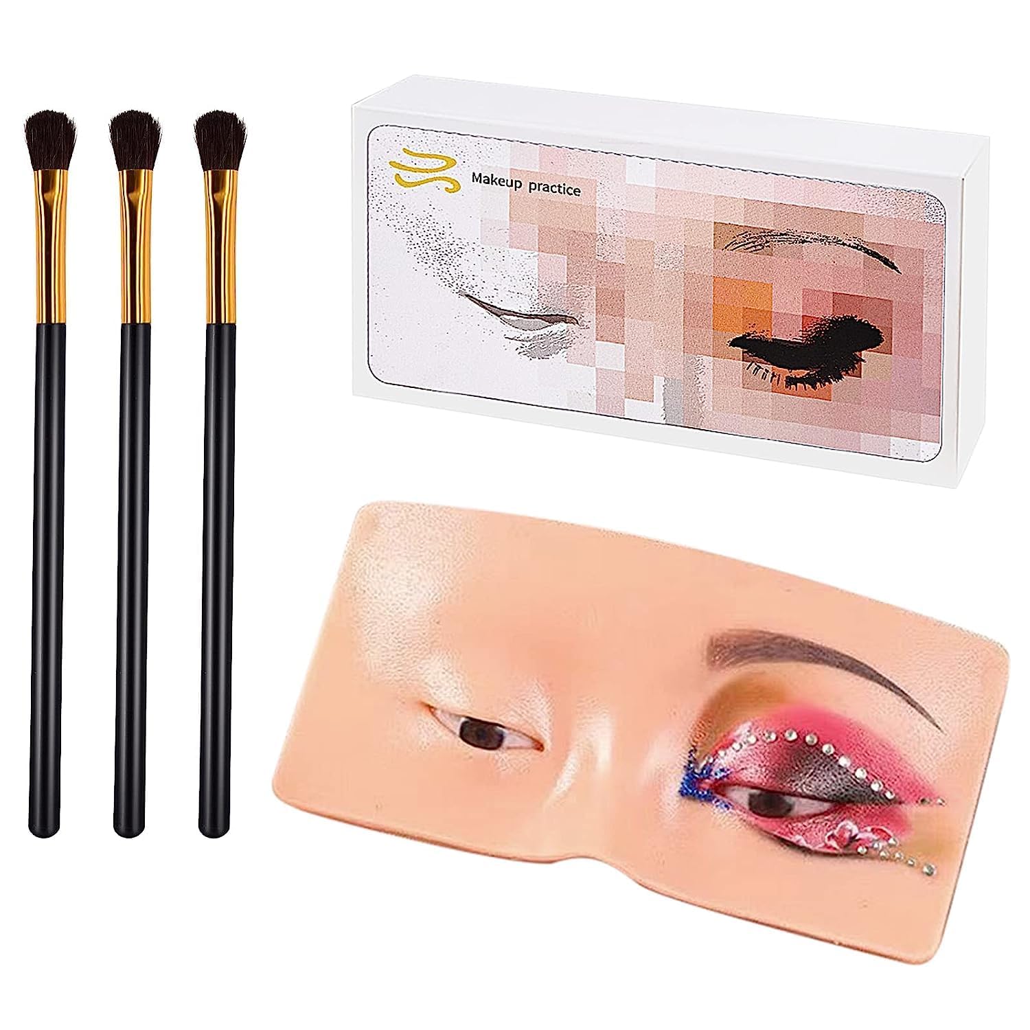 ELITEWAVE 4PCS Silicone Face Makeup Mannequin Head - Professional Eyeshadow Practice Kit with 3PCS Makeup Brushes for Beauty Students & Makeup Artists - Perfect for Training, Practice & Salon Use