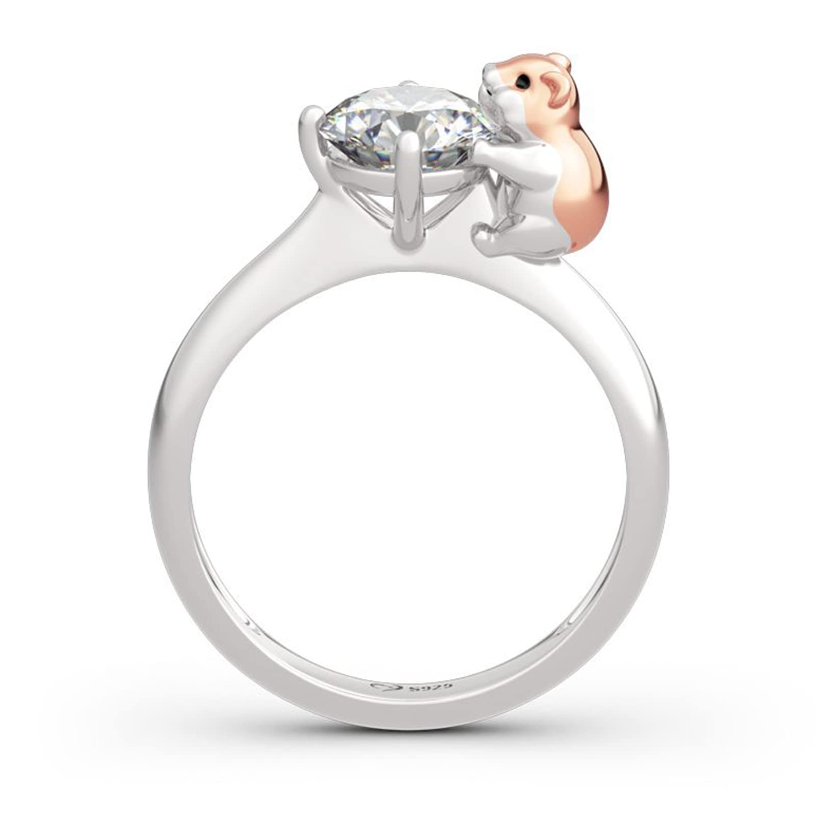 Jeulia Sterling Silver Hug Me Adorable Hamster Snail Ring - Round Cut Fashion Jewelry for Anniversary, Engagement, Wedding, Christmas & Birthday Gifts - Perfect for Boyfriend with Elegant Jewelry Box | Cute Couple Rings for Everyday Wear & Special Occasions