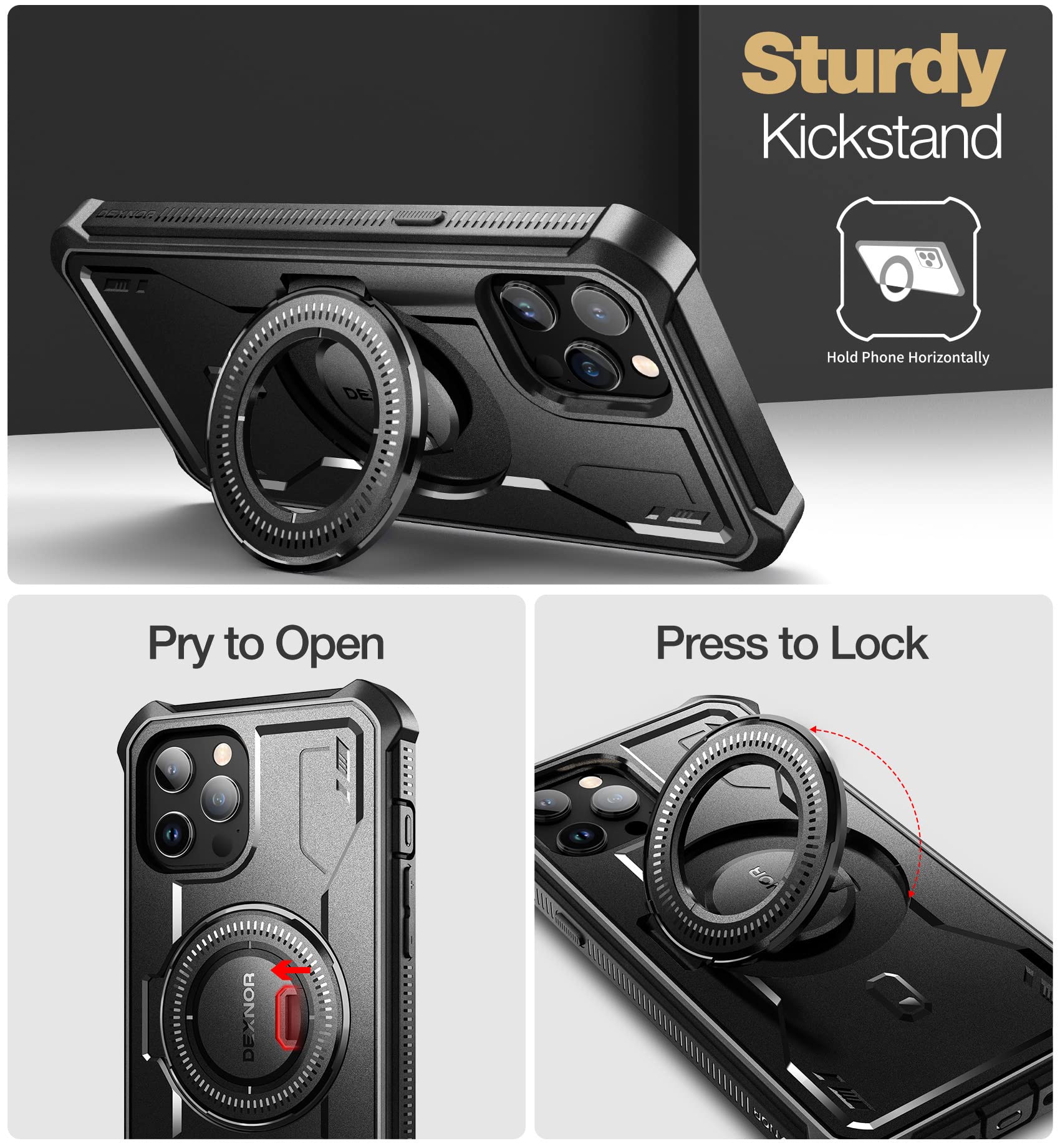 Durable MagSafe Compatible iPhone 12 Pro Max Case with Built-in Screen Protector & Kickstand - Military Grade Shockproof Protective Cover (Black) | Perfect for Outdoor Adventures, Work & Everyday Use