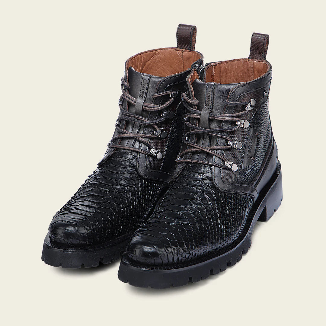 4D25PH Men's Cuadra Black Casual Dress Ankle Boots with Python Skin & Zip - Perfect for Office, Parties & Night Out