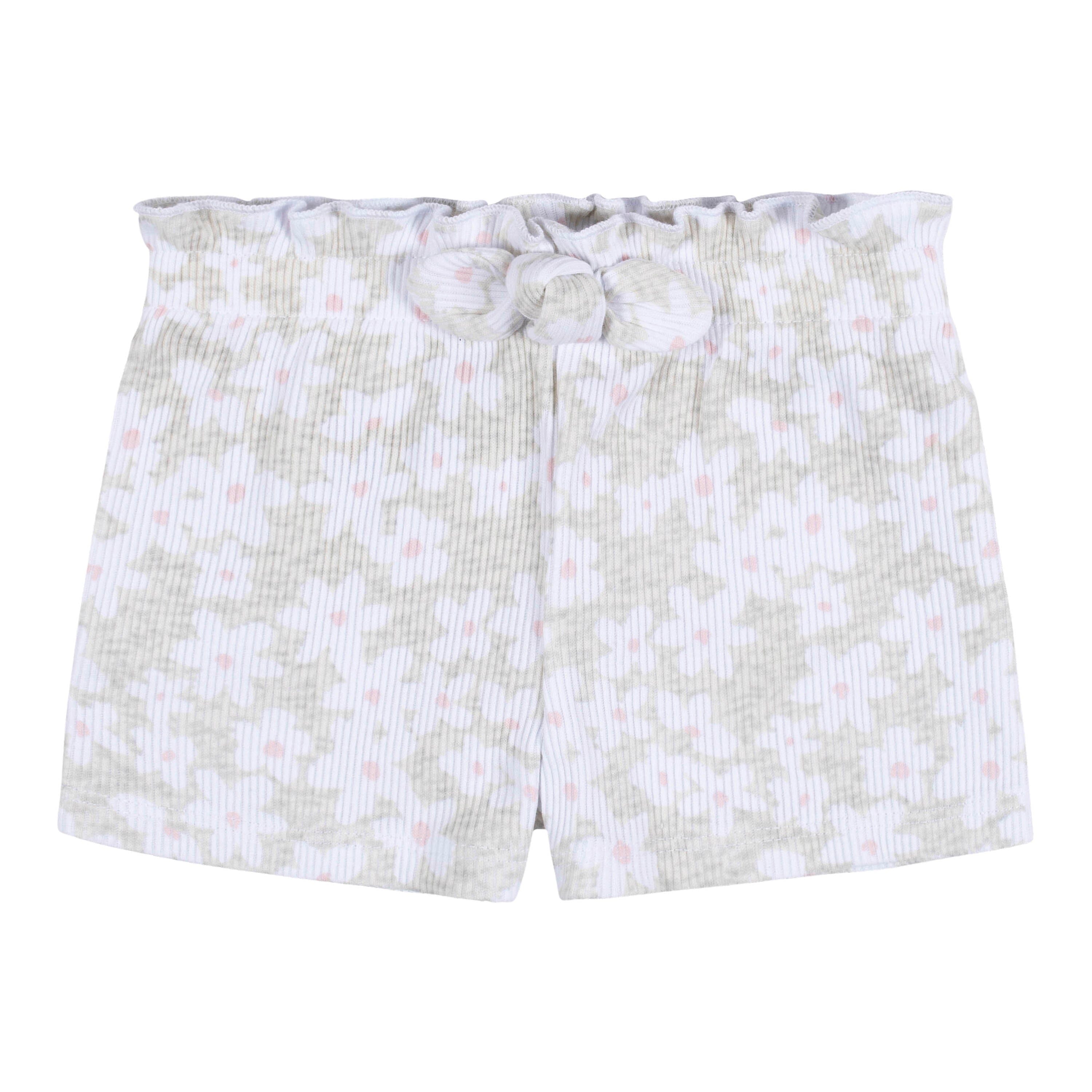 3 Pack Baby & Toddler Girls Floral Pull-On Knit Shorts - Soft Cotton Stretchy Playwear for Summer Outfits & Daycare Comfort