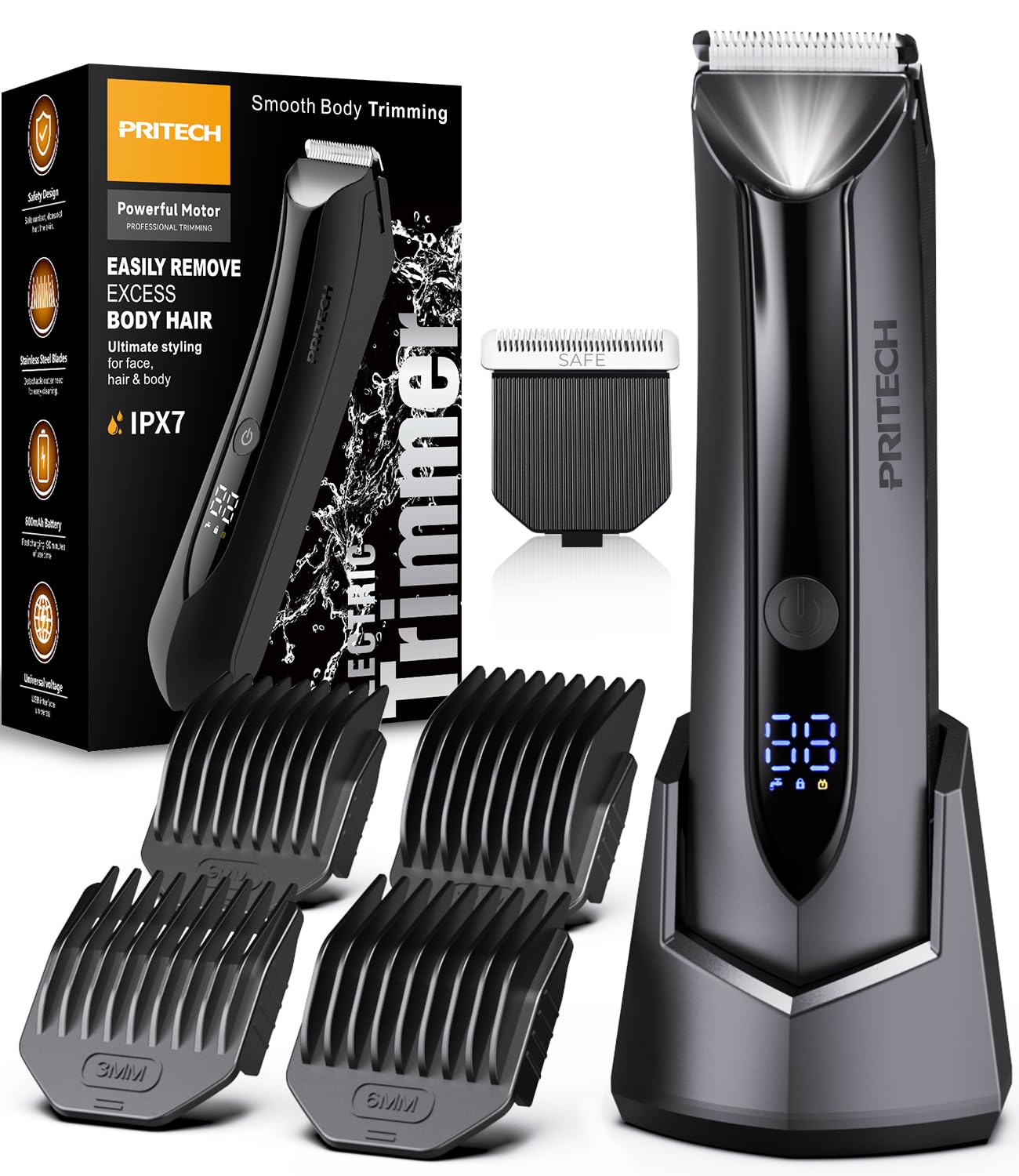 Electric Body Hair Trimmer for Men - Waterproof USB Rechargeable Groin & Ball Shaver with Ceramic Blades, Precision Grooming Kit for Male Hygiene | Perfect for Travel, Gym & Home Use