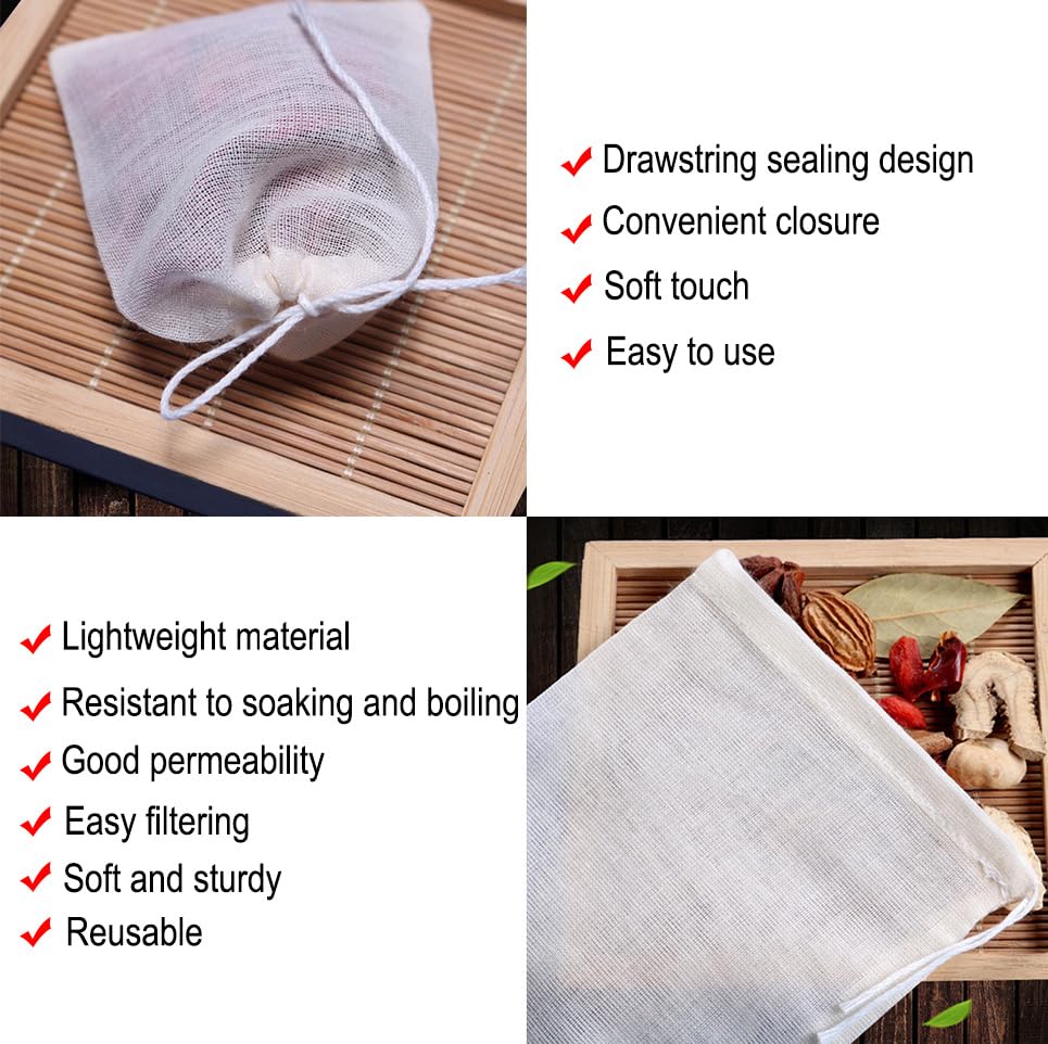 AKOAK 10-Pack 5x6 Inch Natural Unbleached Cotton Muslin Drawstring Bags for Spices, Tea, Herbs & DIY Crafts - Reusable & Eco-Friendly Storage Solution for Kitchen, Bath, Wedding Favors & Party Gifts