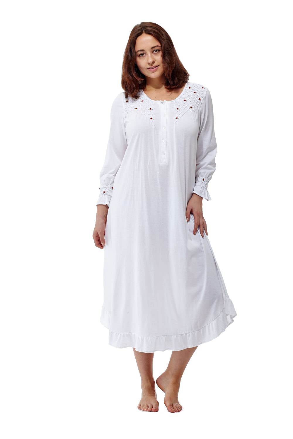 La Cera Women's Cotton Smock Nightgown - Soft & Comfortable Sleepwear for Women - Perfect for Relaxing at Home, Lounging & Overnight Stays