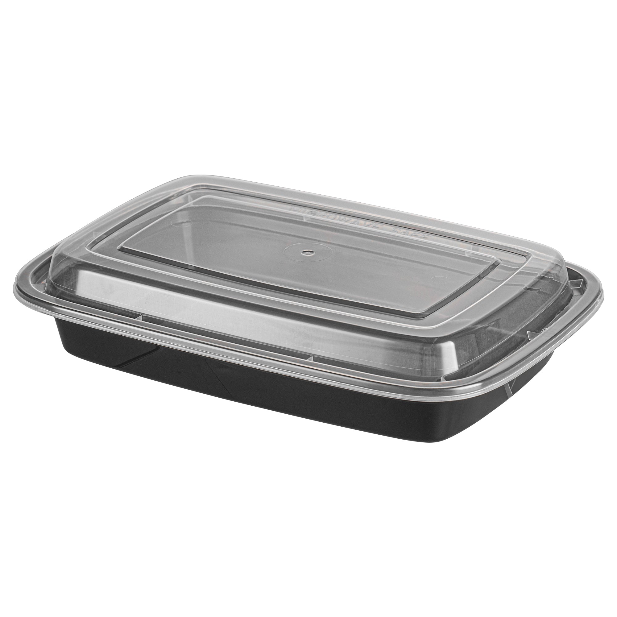 16 oz Black Rectangle Plastic Food Storage Container with Clear Lid - Microwave Safe (7.75