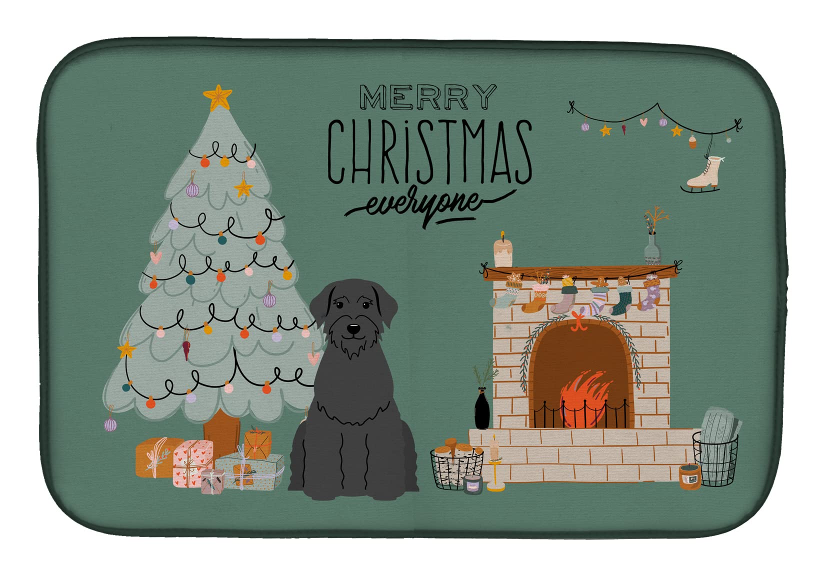 Giant Schnauzer Christmas Everyone Absorbent Dish Drying Mat - 14 x 21 Inch Multicolor Kitchen Counter Pad | Holiday Dog Lover Gift & Countertop Drainer for Festive Kitchen Decor