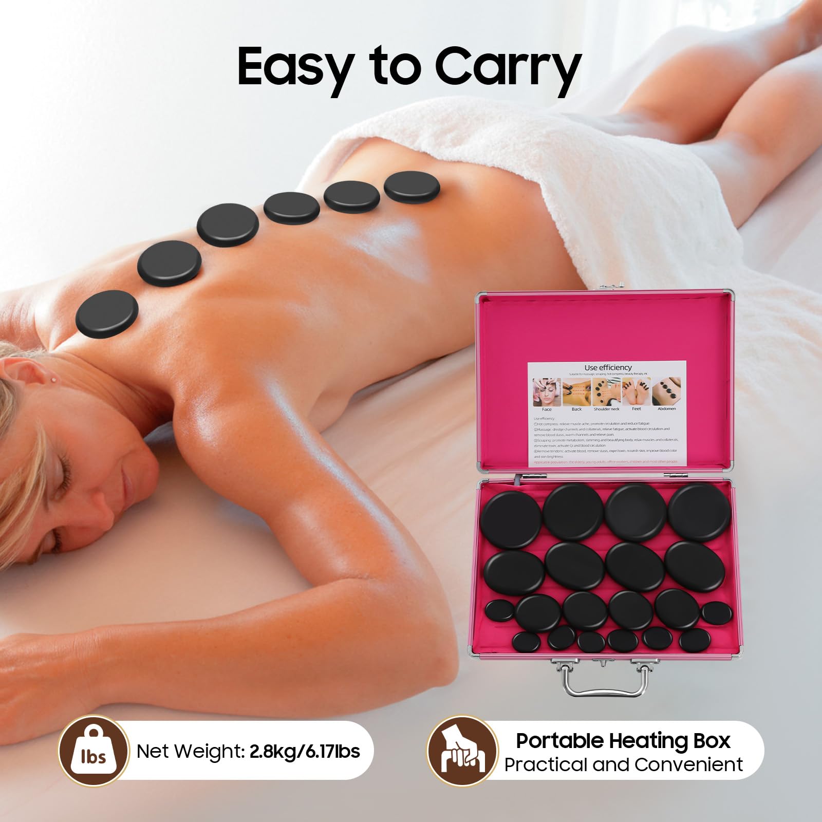 20PCS Portable Basalt Hot Stones Massage Kit with Heater Box - Professional Body Relaxation & Therapy Stones for Spa, Home Use - Perfect for Stress Relief, Muscle Pain, and Aromatherapy Sessions