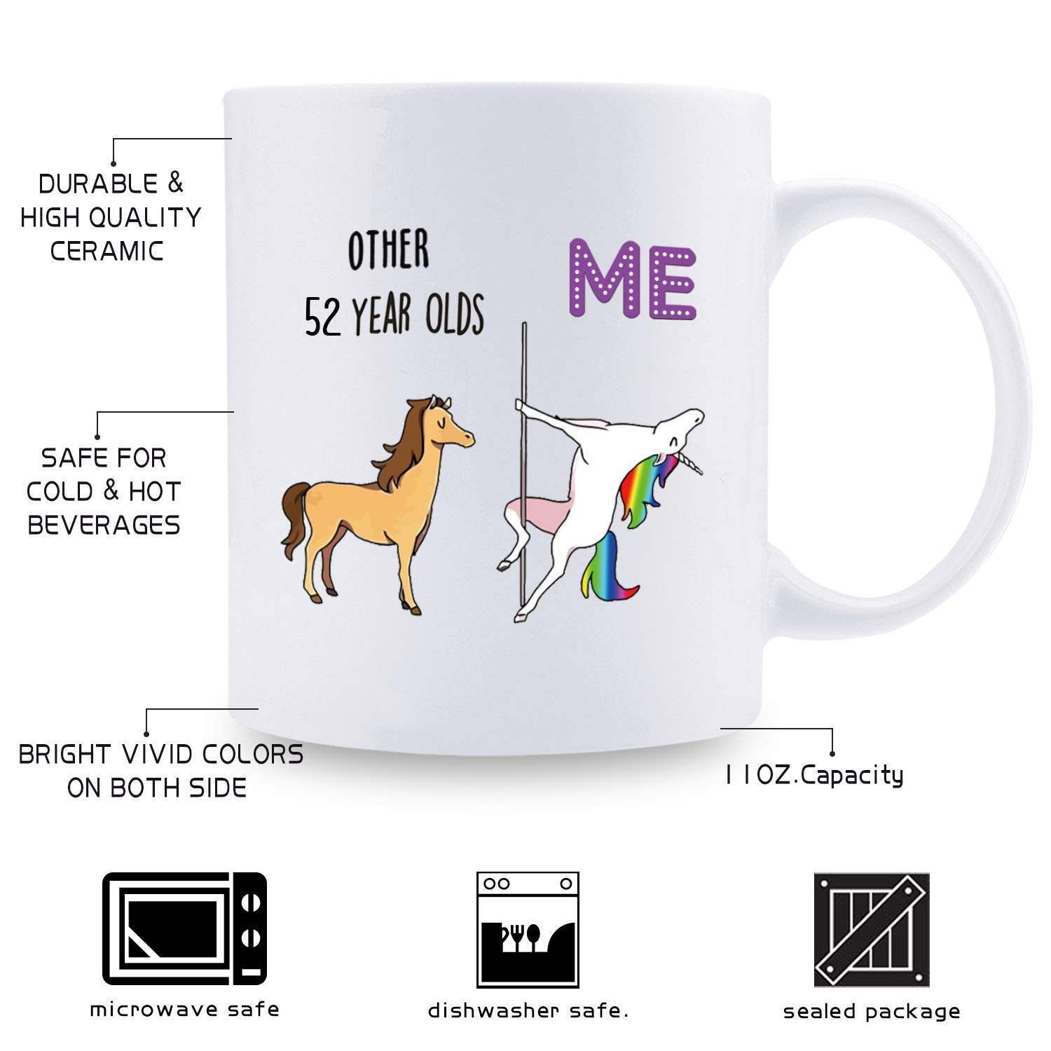 52nd Birthday Gifts for Women 1967 - Funny 52 Years Old Birthday Coffee Mug for Mom, Wife, Sister, Friend - 11oz Ceramic Cup - Perfect for Office, Home & Special Occasions