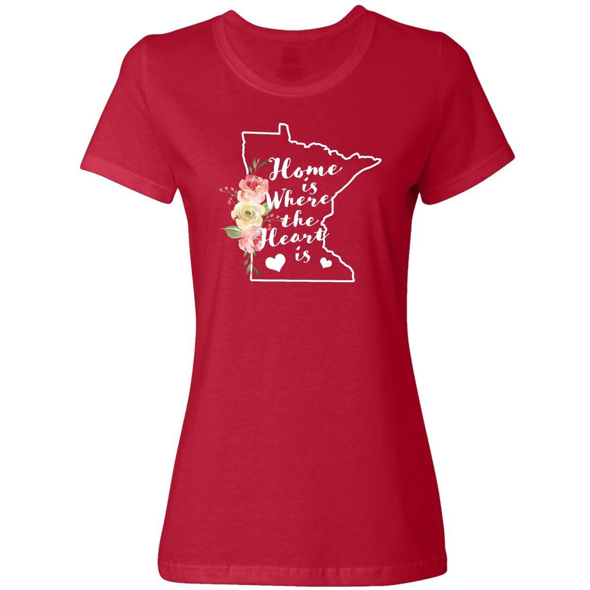 Inktastic Minnesota Home is Where The Heart is Watercolor Print Women's T-Shirt - Soft Cotton Tee for Casual Wear, Travel & State Pride